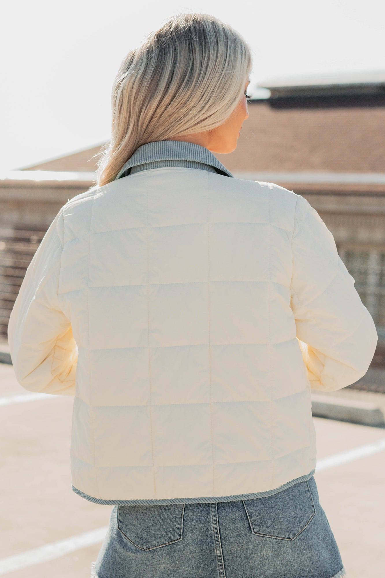 Chasing Dreams Contrast Seam Puffer Jacket (Ecru)