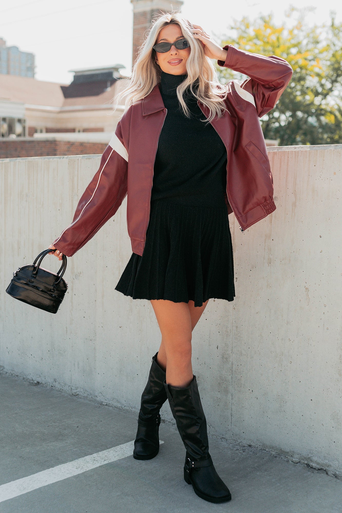 Future Forward Faux Leather Racer Jacket (Burgundy)