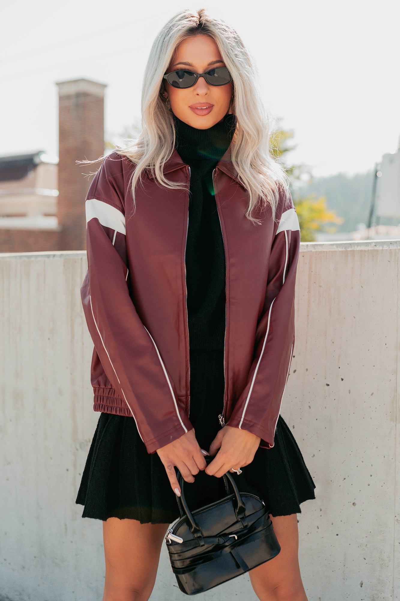 Future Forward Faux Leather Racer Jacket (Burgundy)