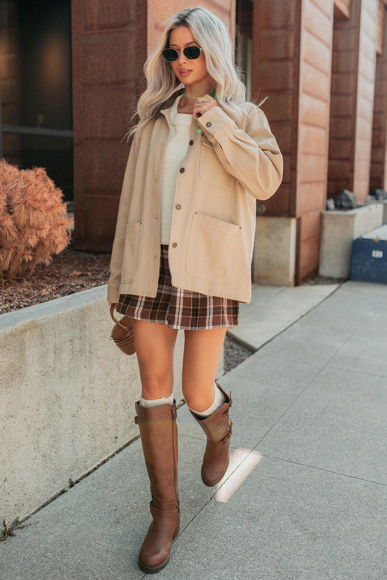 Hustle Habits Leather Collared Denim Jacket (Sand)