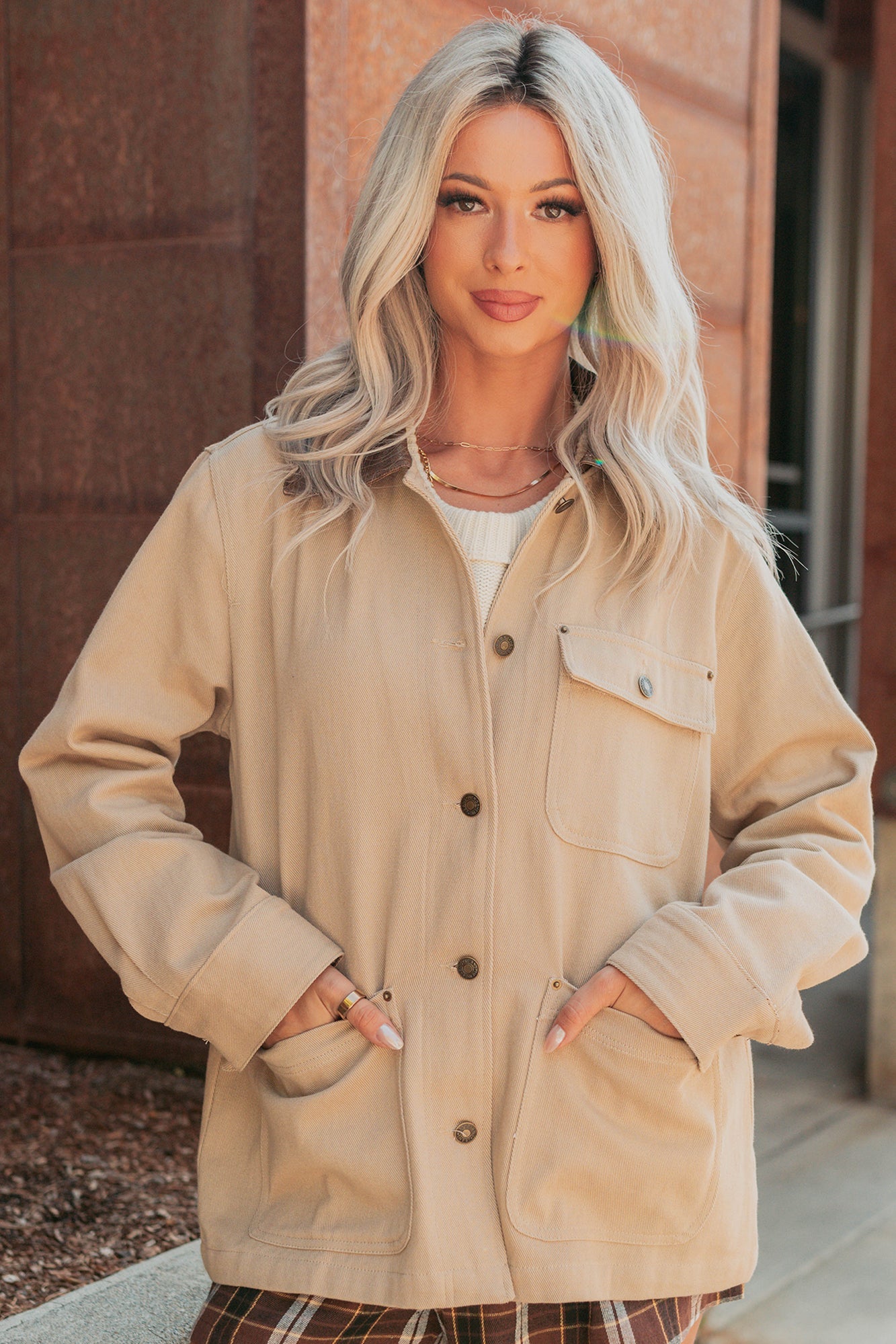 Hustle Habits Leather Collared Denim Jacket (Sand)