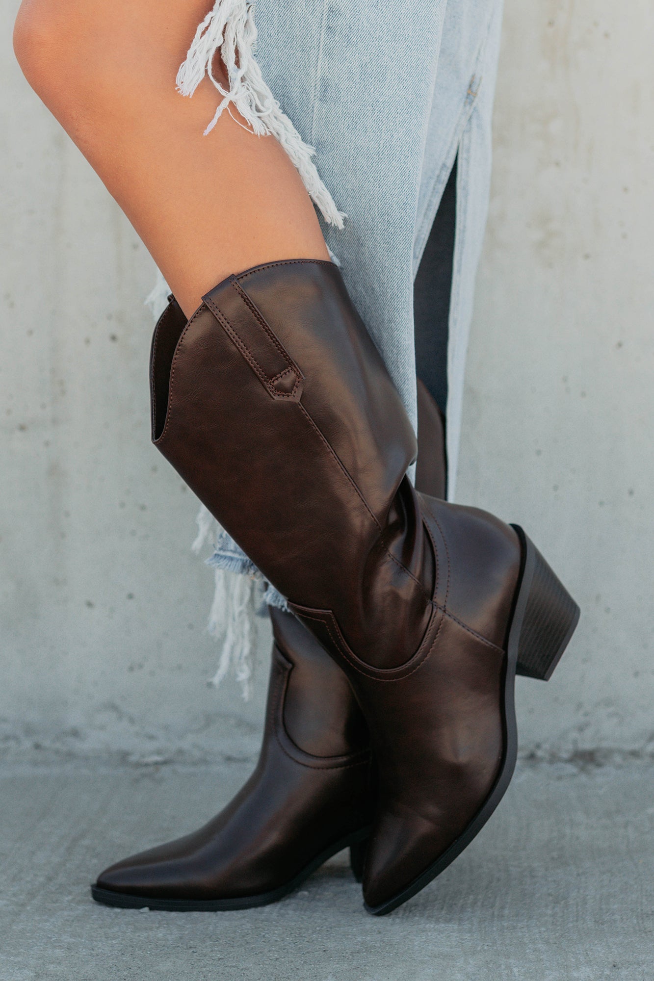 Roads Ahead Modern Mid Calf Western Boots (Brown)