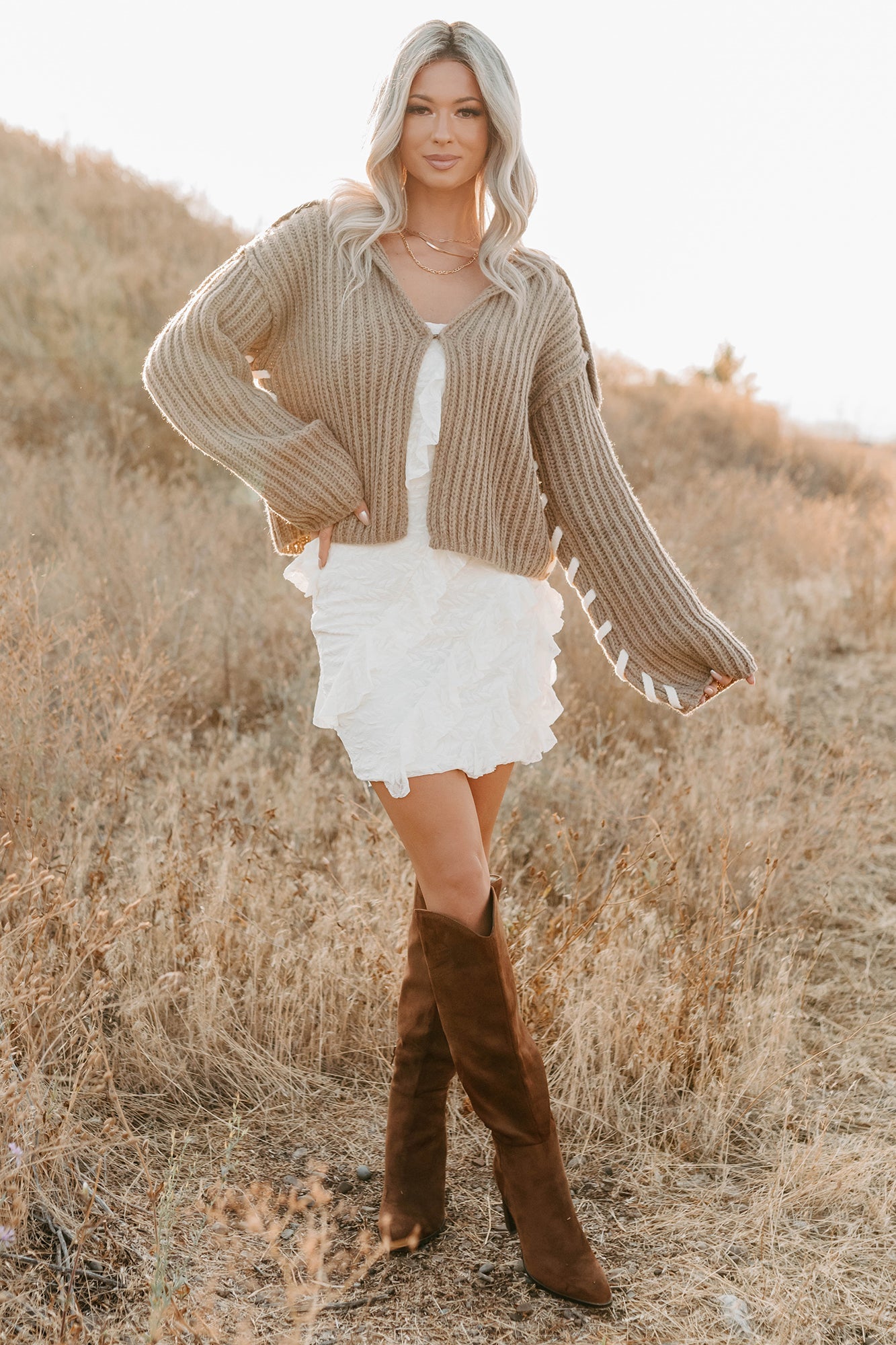 Fading Embers Stitch Sleeve Cardigan (Sand)
