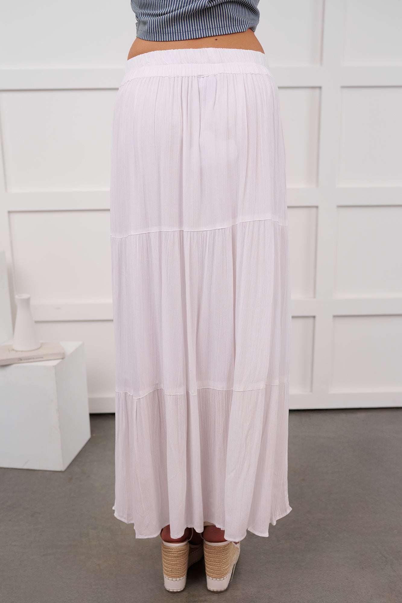 Darling Moments Tiered Slit Maxi Skirt (White)