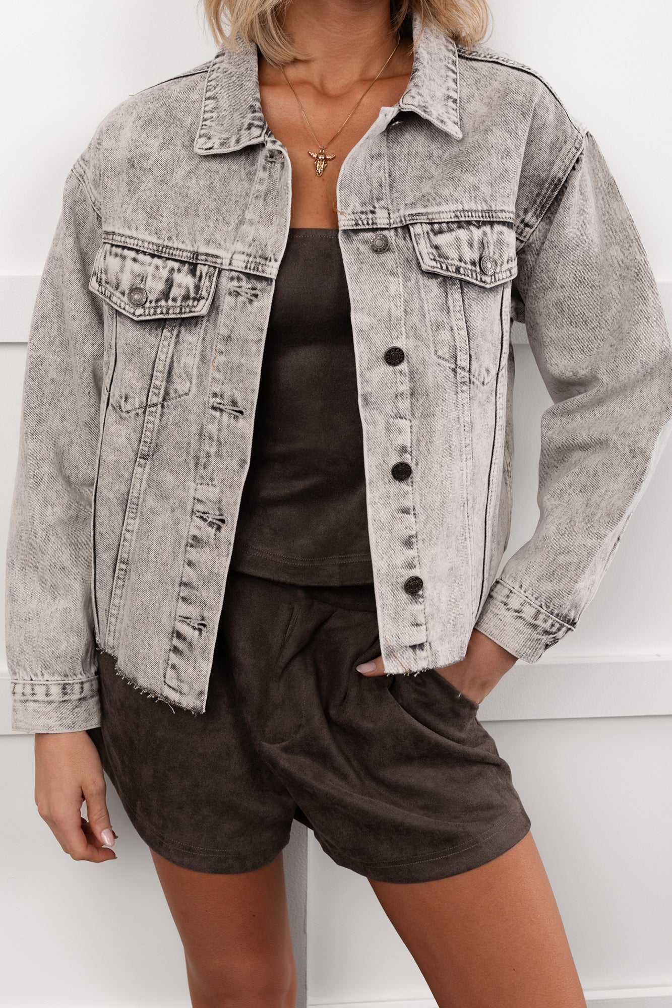 Always Enough Acid Wash Denim Jacket (Grey)