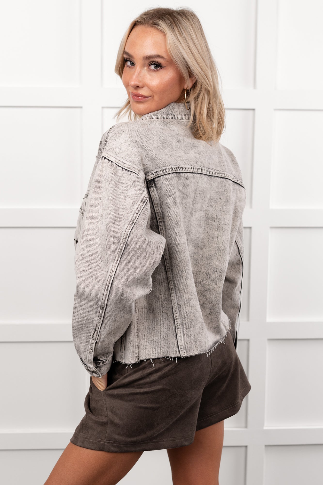 Always Enough Acid Wash Denim Jacket (Grey)