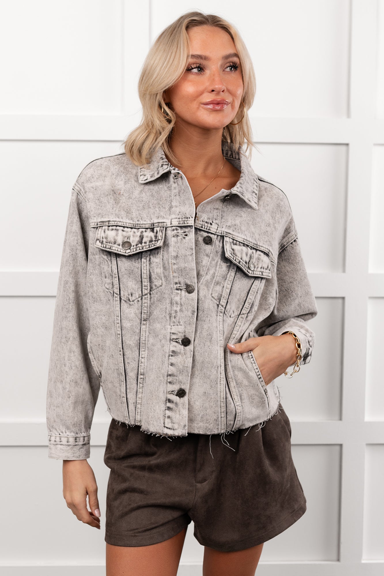 Always Enough Acid Wash Denim Jacket (Grey)