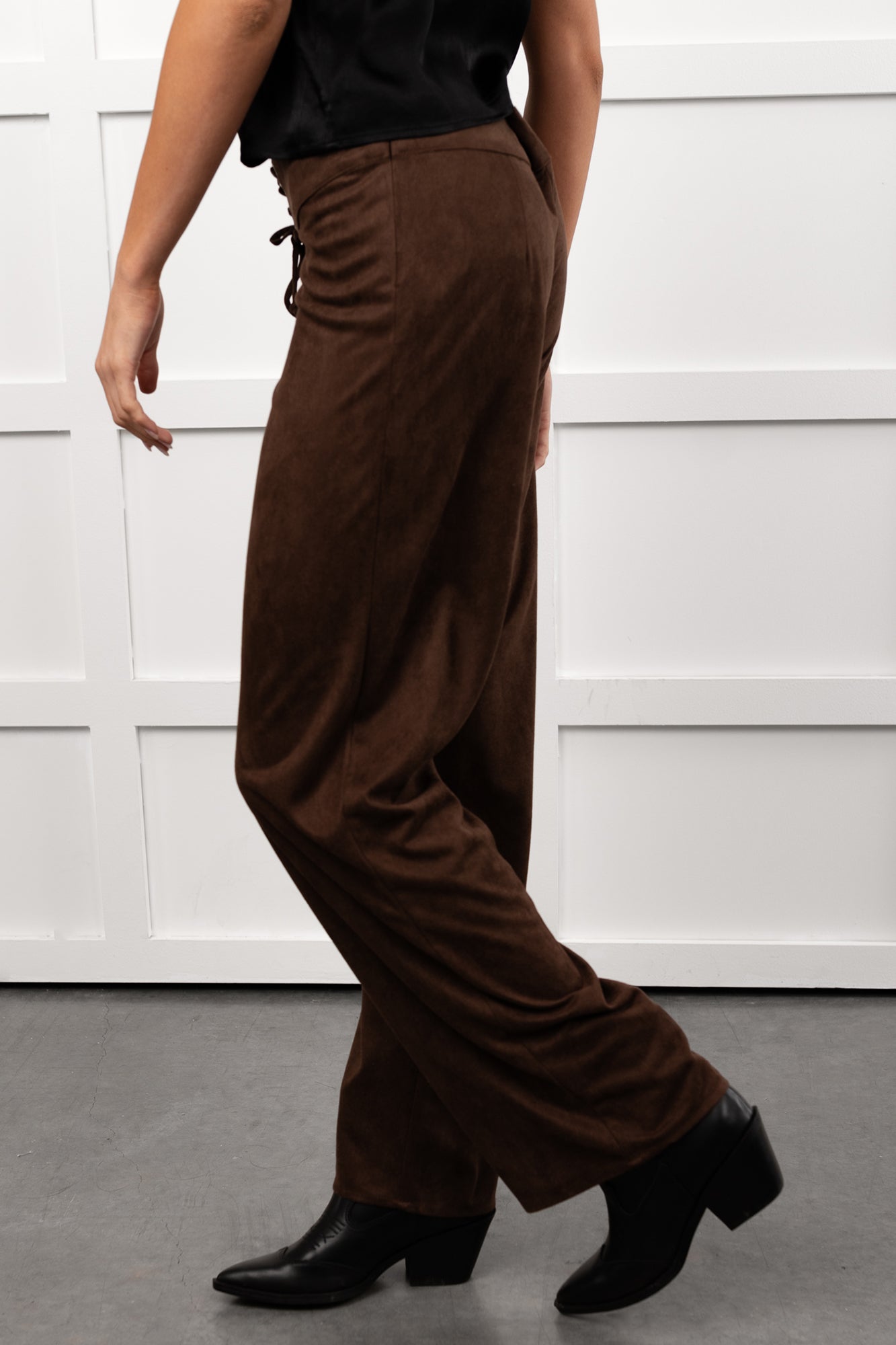 Unmatched Charm Lace-Up Suede Pants (Brown)