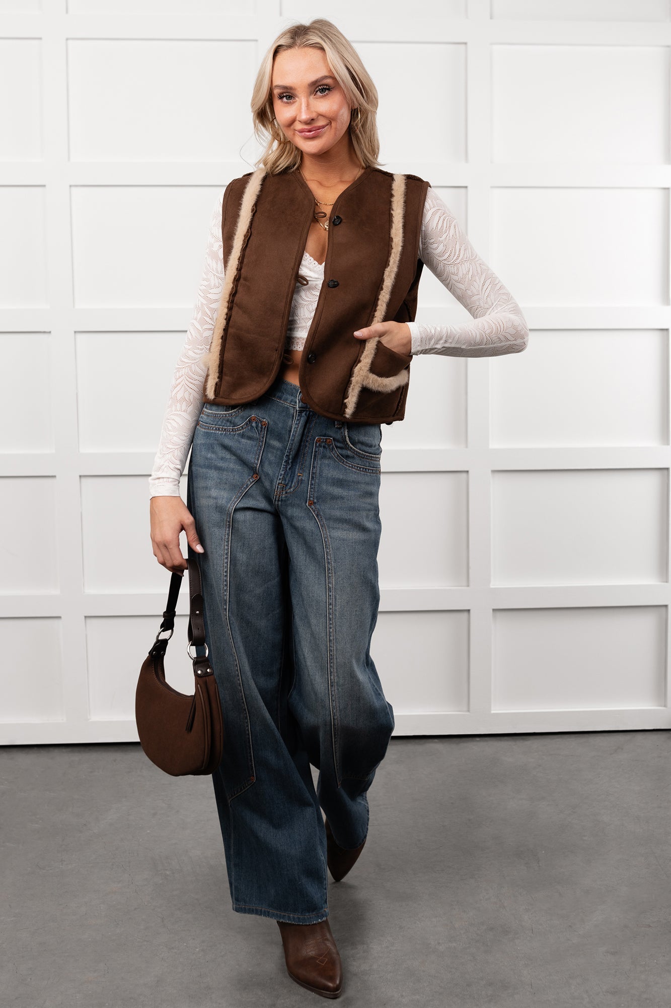 Mountain Muse Faux Suede Vest (Chocolate)