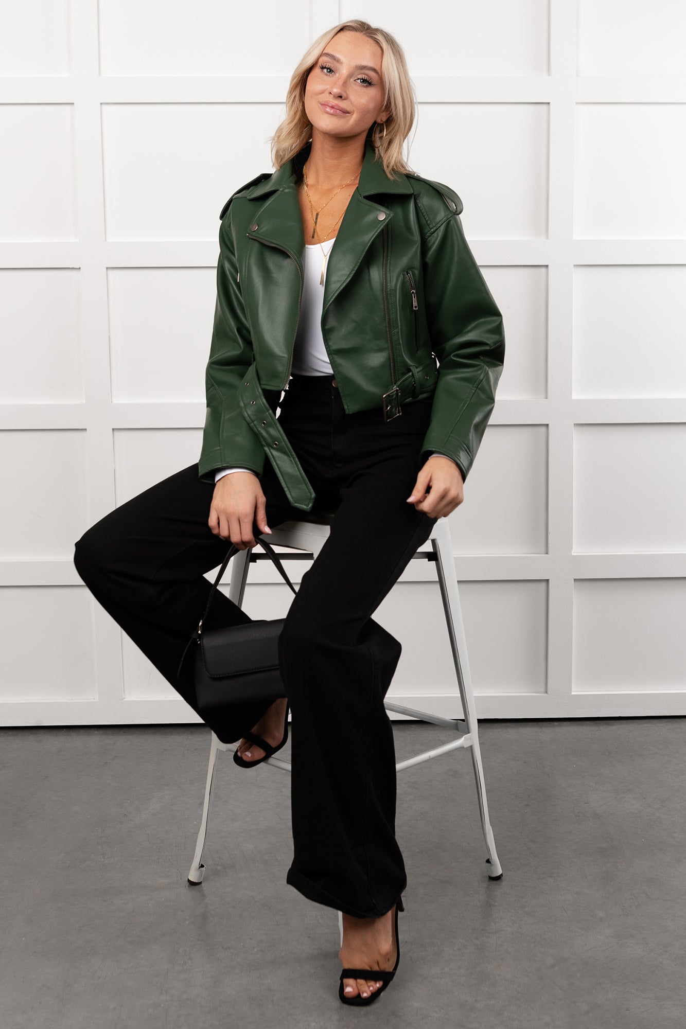 Rule Maker Faux Leather Cropped Jacket (Hunter Green)
