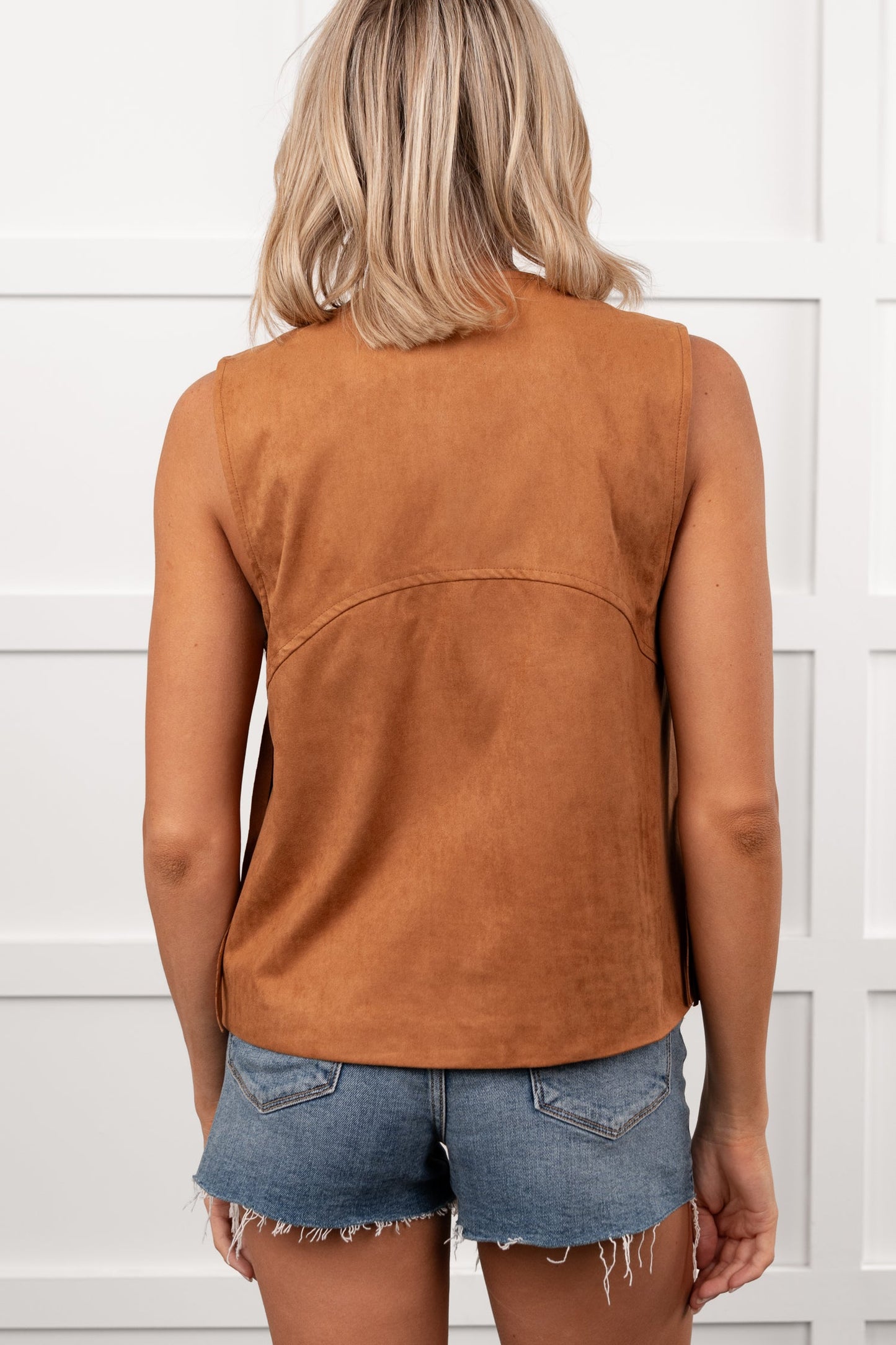 Barnwood Love Faux Suede Fringe Detail Vest (Camel)