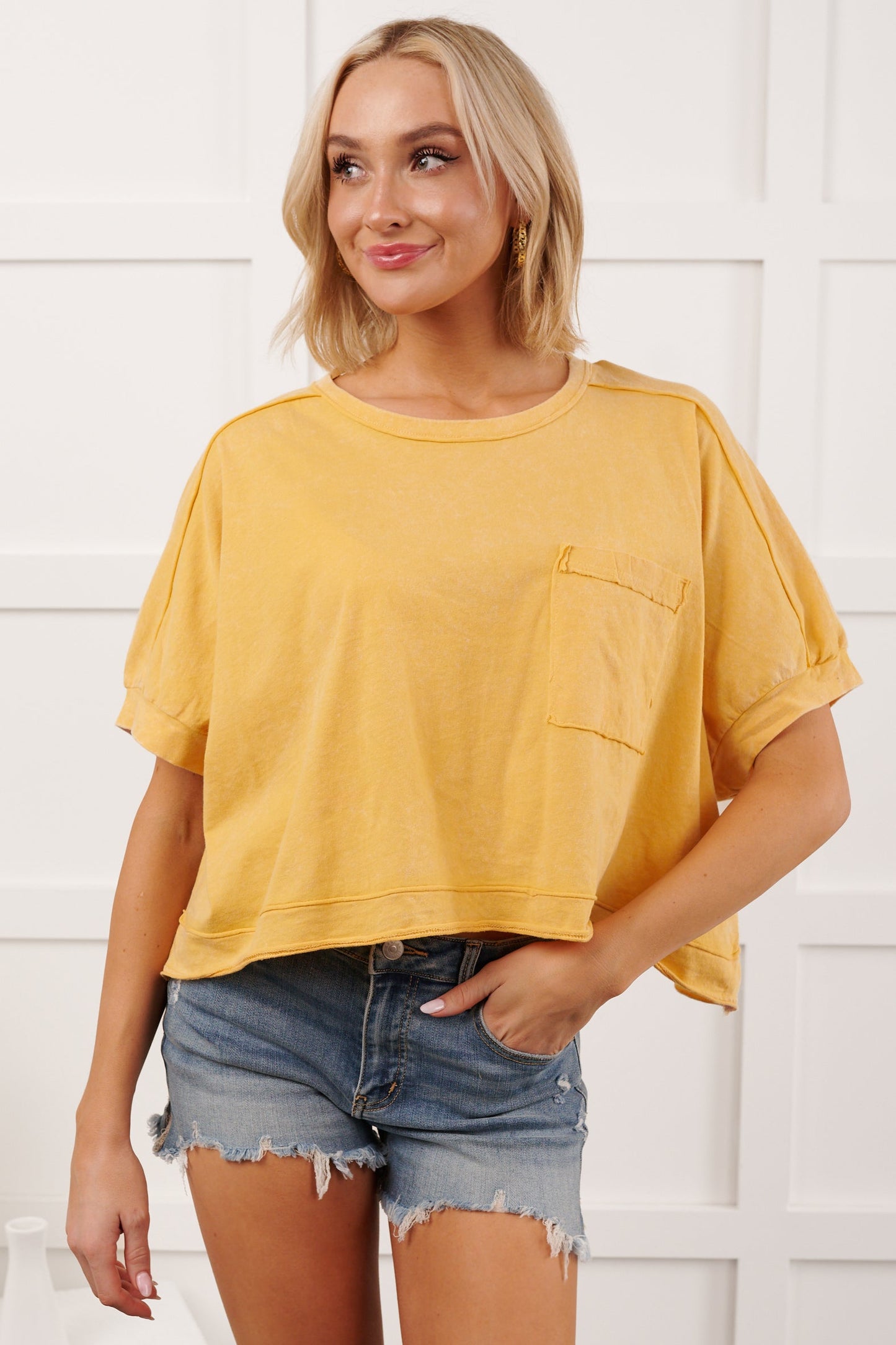 Kendrick Acid Wash Crop Top (Yellow)