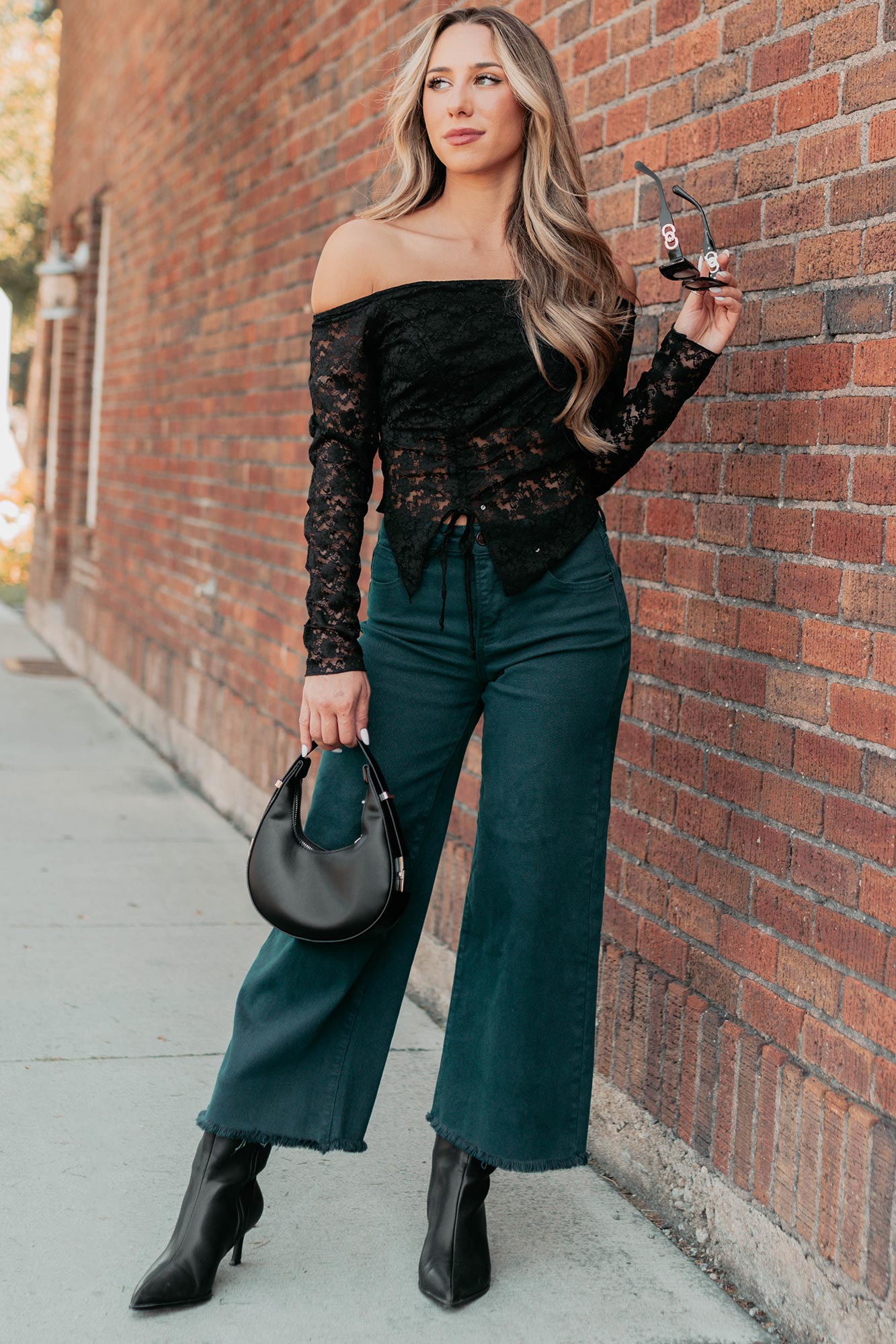 Walter High Rise Wide Crop Risen Jeans (Hunter Green)