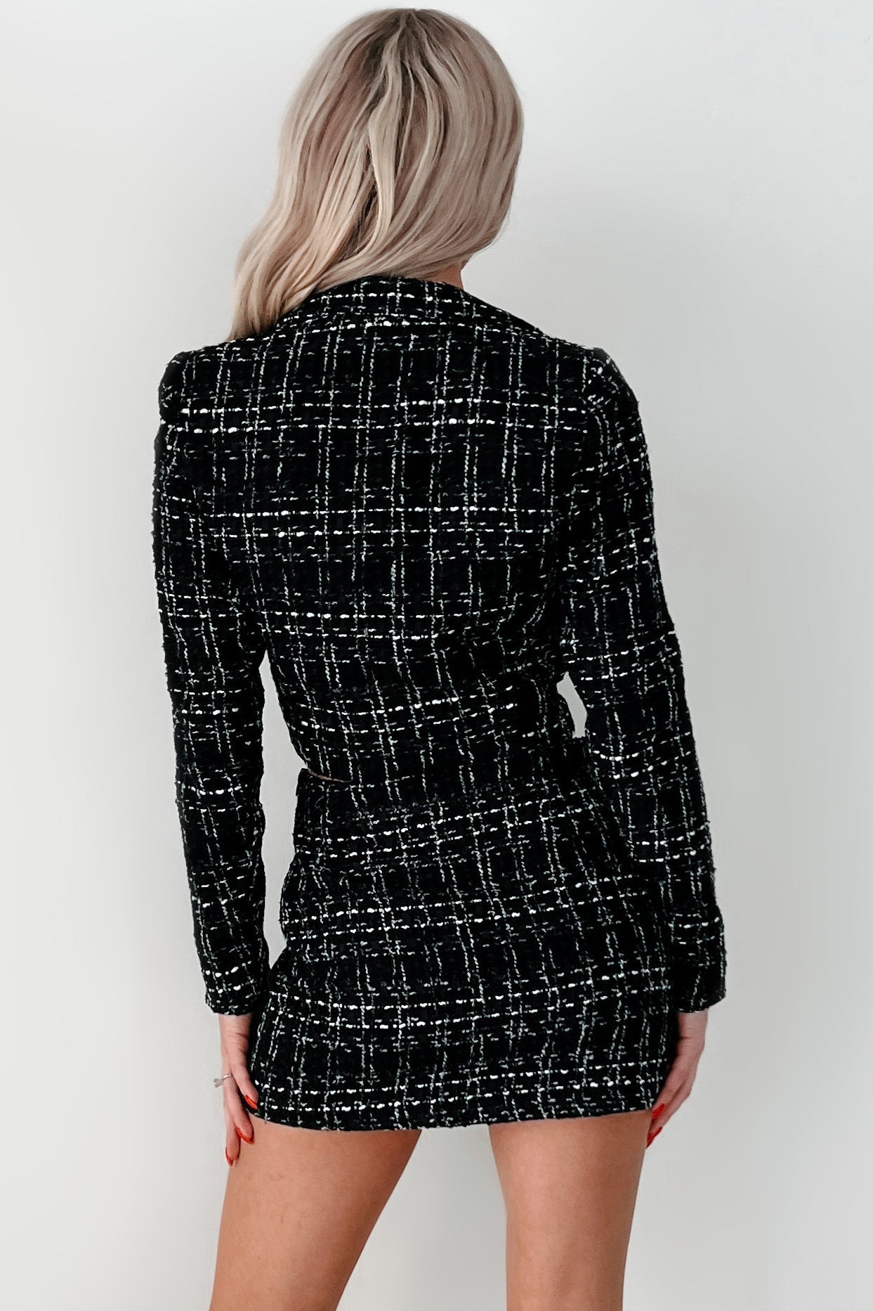 Mergers & Acquisitions Tweed Crop Blazer (Black)