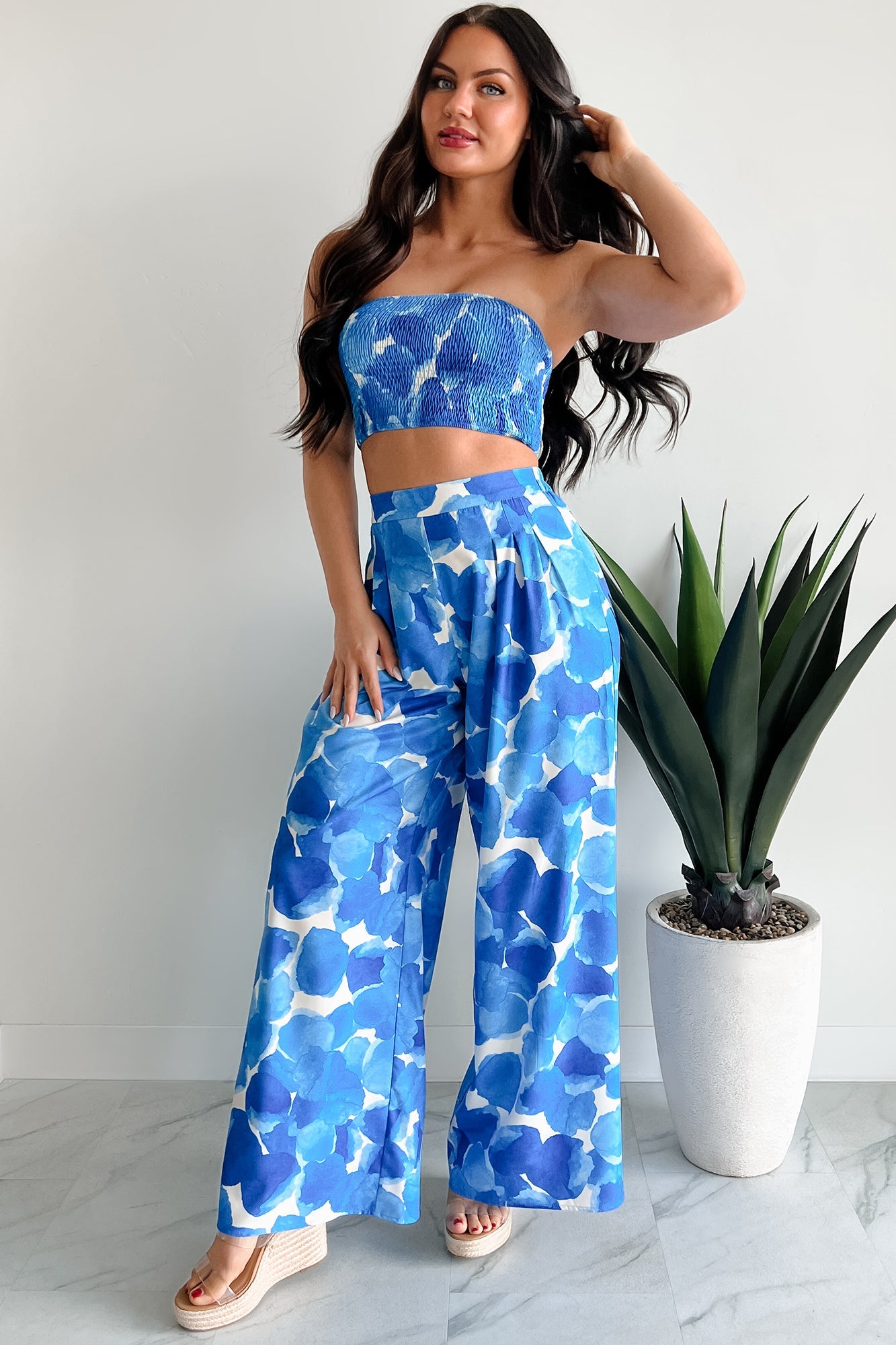 Wandering Freely Two-Piece Bandeau Pant Set (Blue)