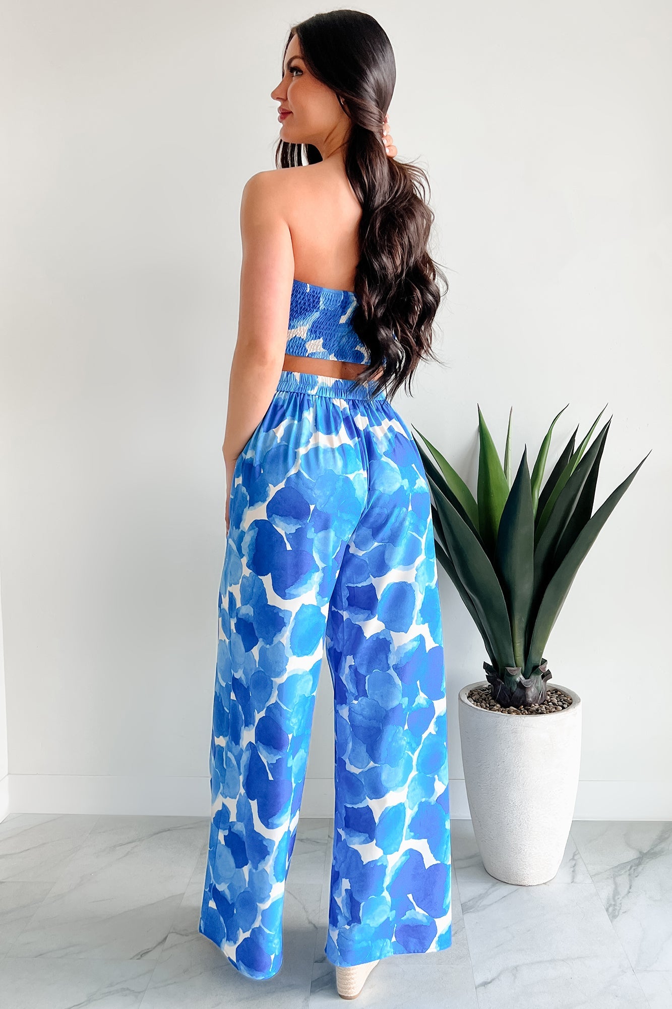 Wandering Freely Two-Piece Bandeau Pant Set (Blue)