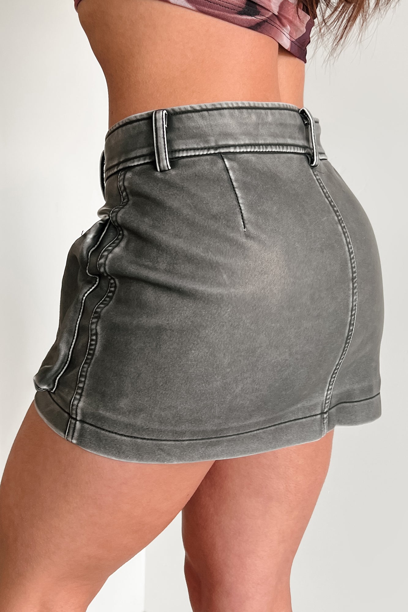 Bad Girl Attitude Faux Leather Cargo Mini Skirt (Black)