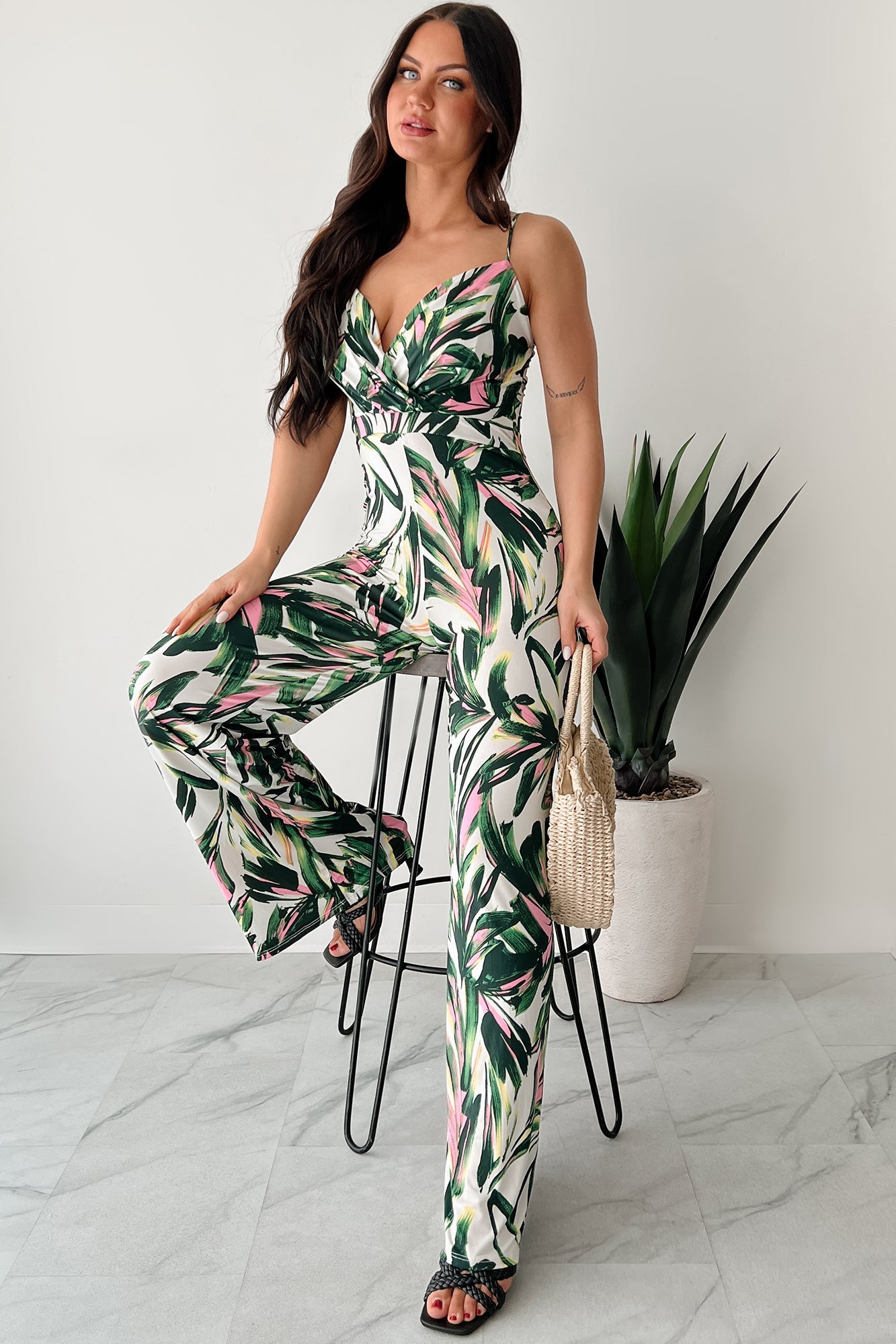 Walking With Fire Printed Surplice Jumpsuit (Multi)