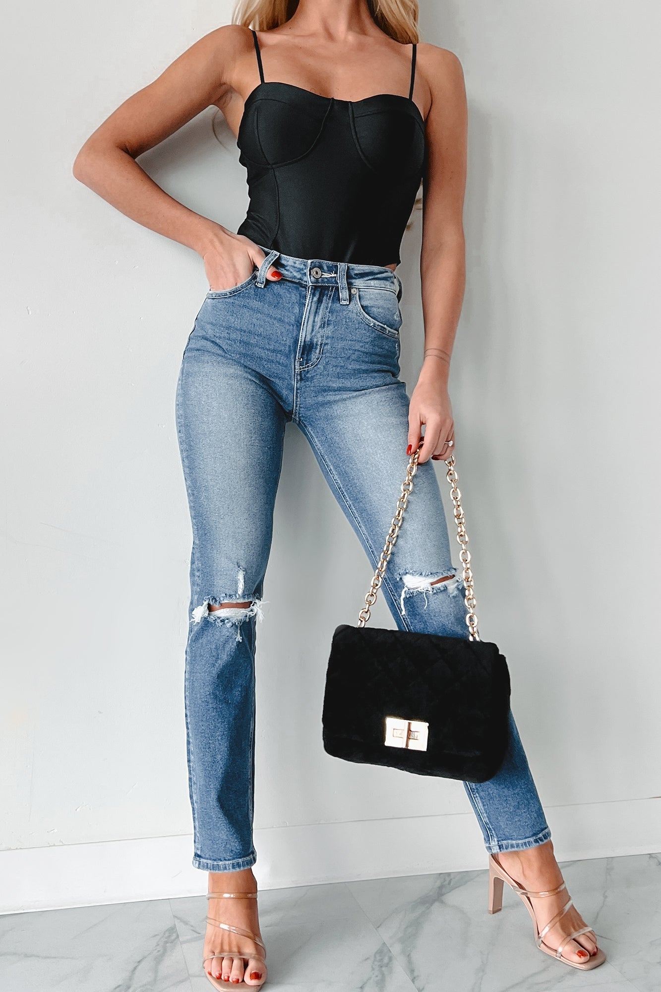 Keagan High Rise Distressed Slim Straight Kancan Jeans (Medium)