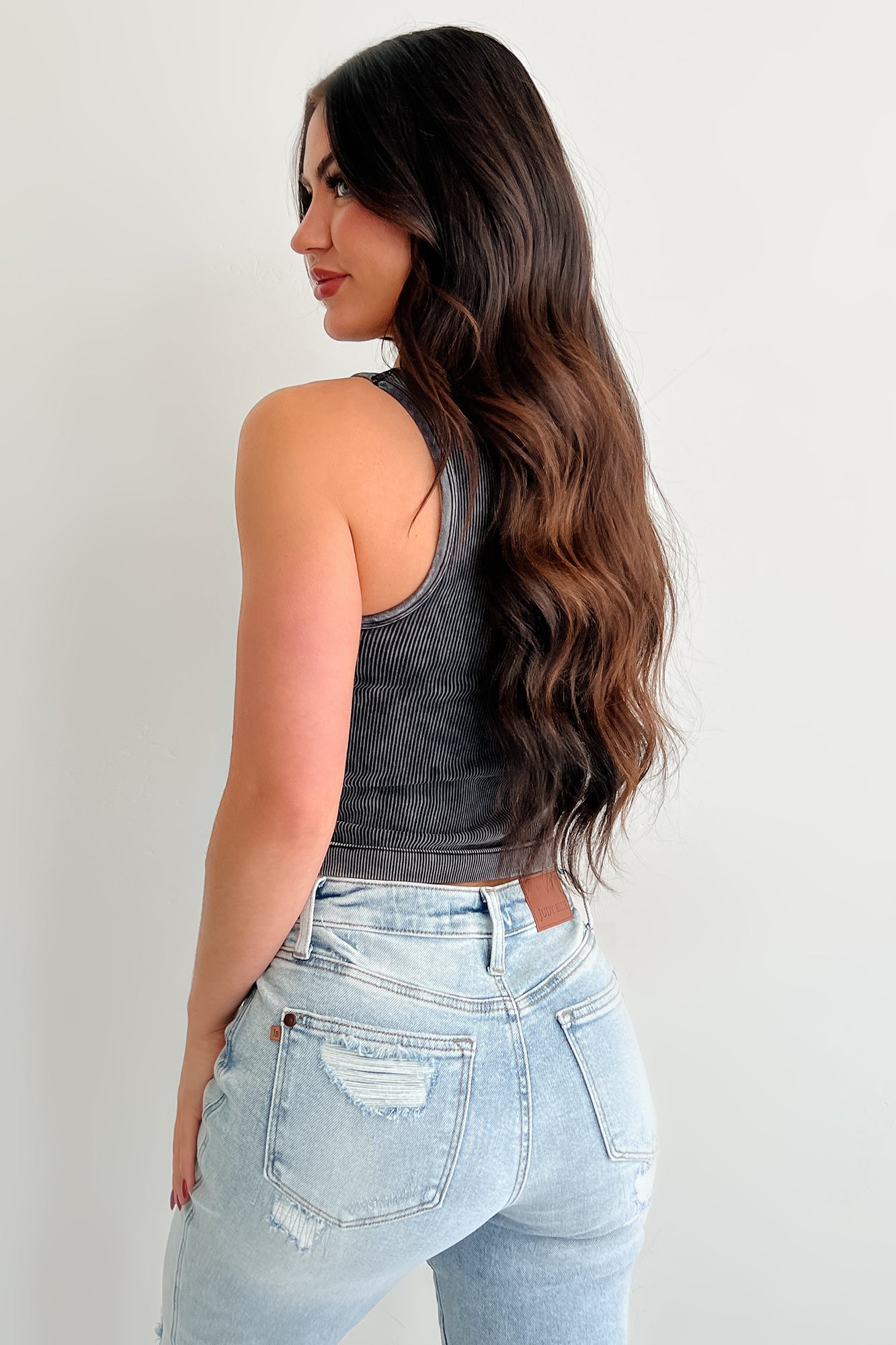 Chill Intentions Ribbed Washed Zenana Henley Tank (Ash Black)