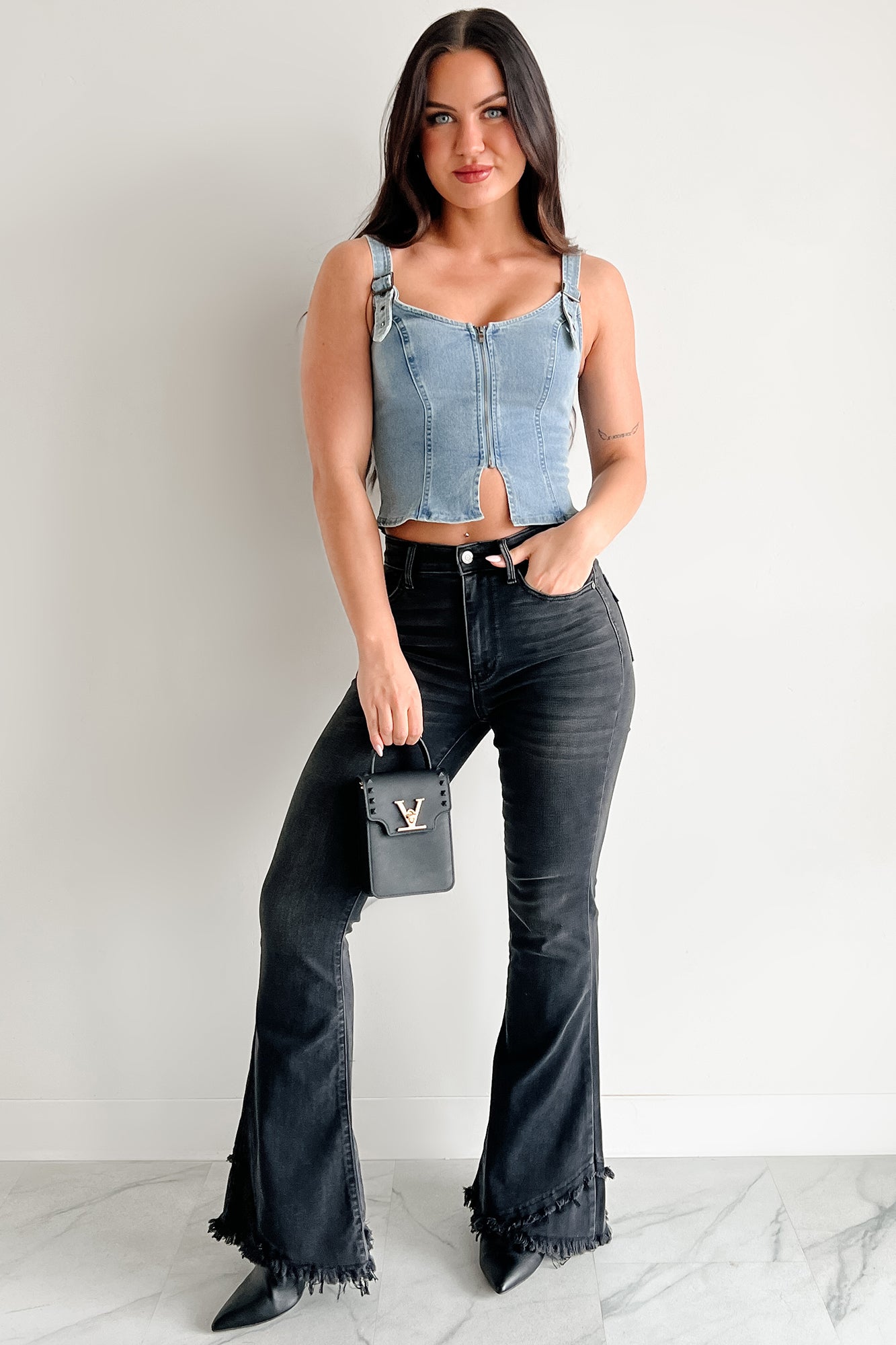 Lady's First Zip Up Denim Tank Top (Light Blue)