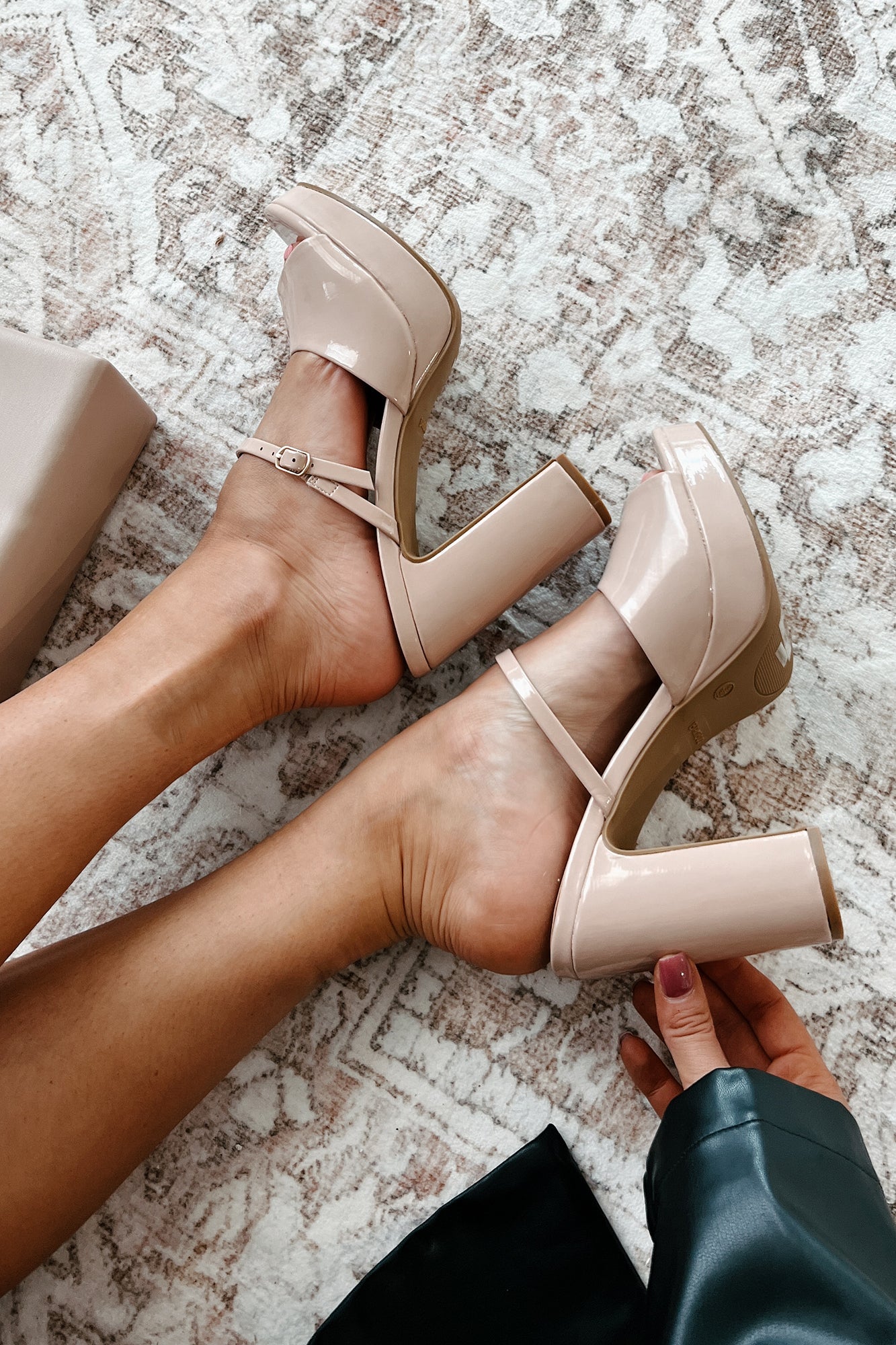 Luxury Suite Patent Leather Platform Heel Sandals (Nude Patent)