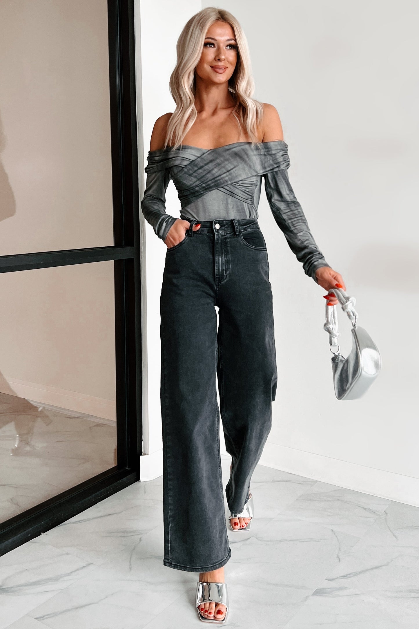 Kora Off The Shoulder Bodysuit (Black/Grey)