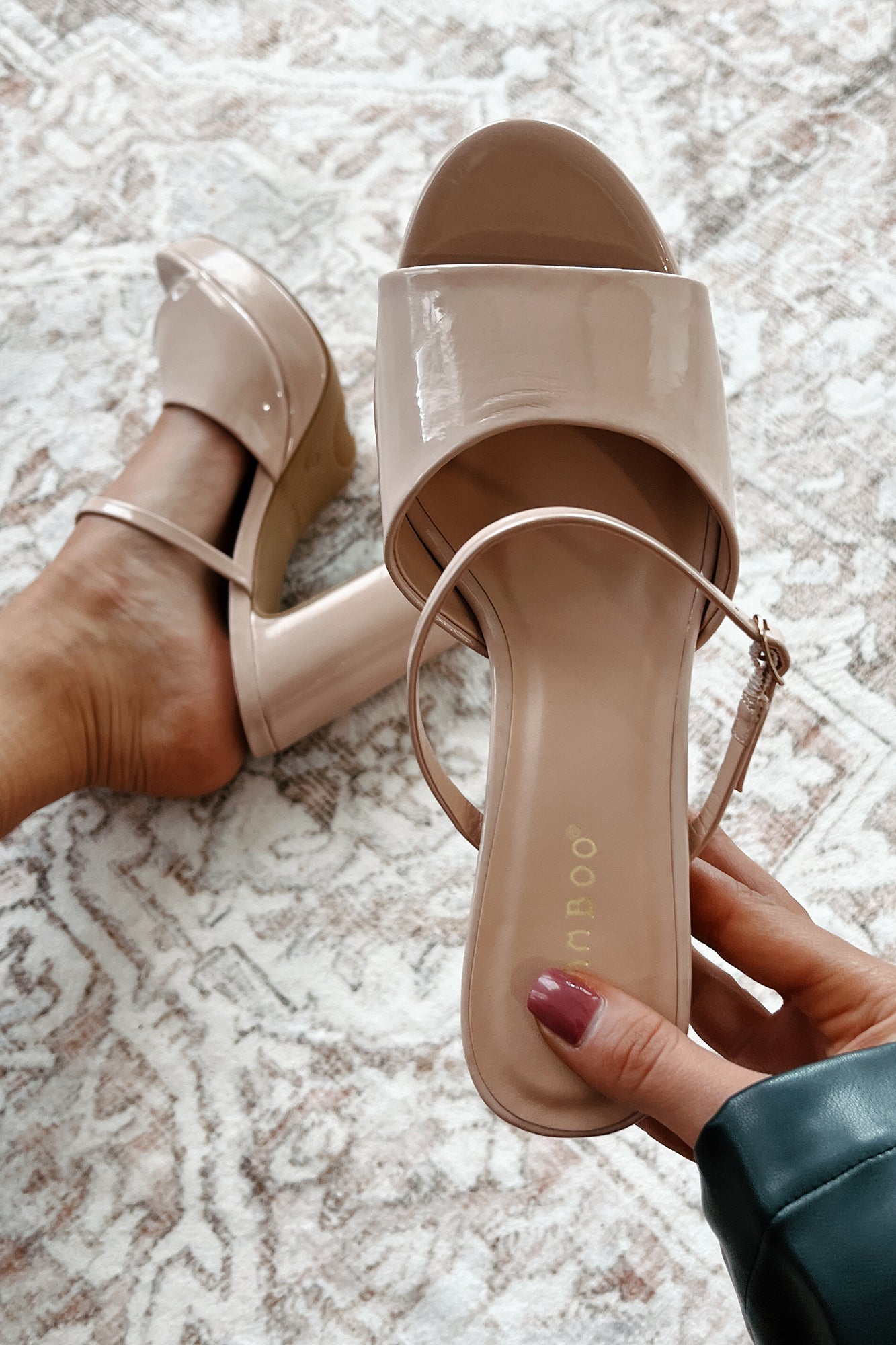 Luxury Suite Patent Leather Platform Heel Sandals (Nude Patent)