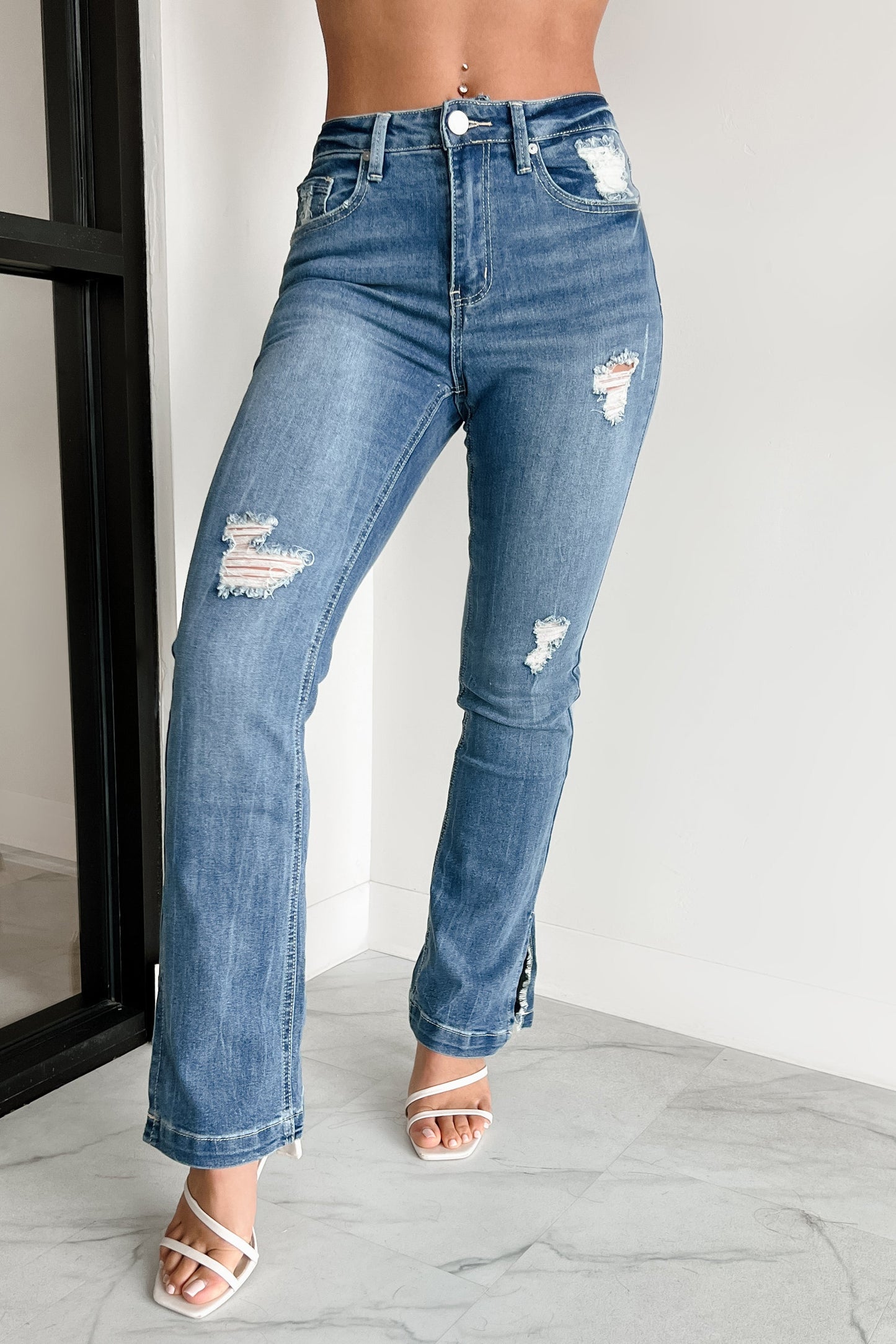 Ellington Distressed Indigo Reign Bootcut Jeans (Medium Light)