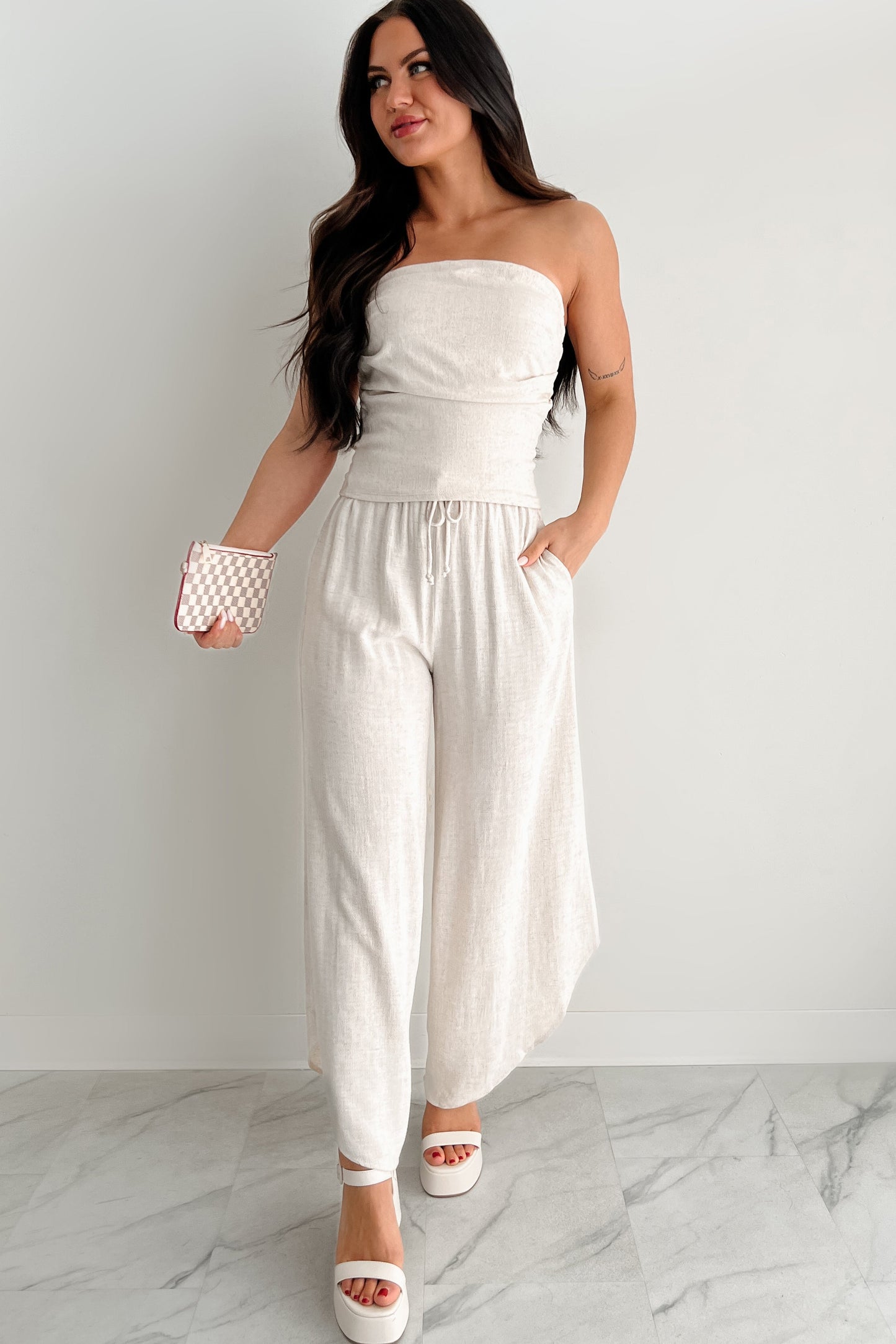 Breezy Hour High Rise Linen Pants (Oat)