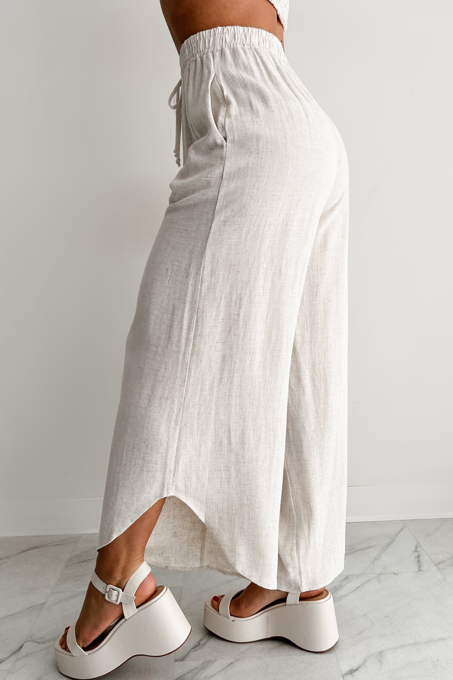 Breezy Hour High Rise Linen Pants (Oat)