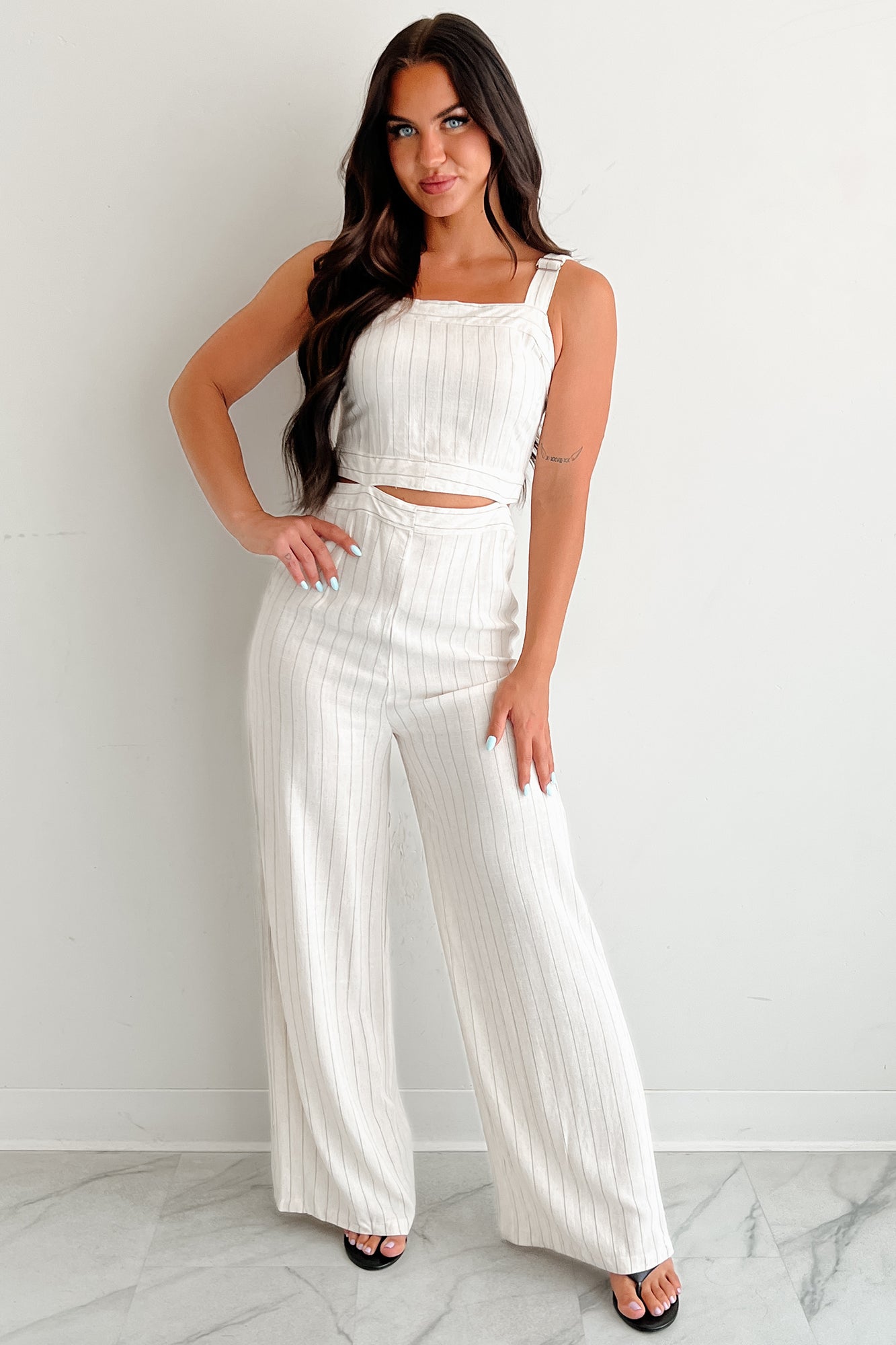 Days Like This Striped Cut-Out Jumpsuit (Oatmeal)