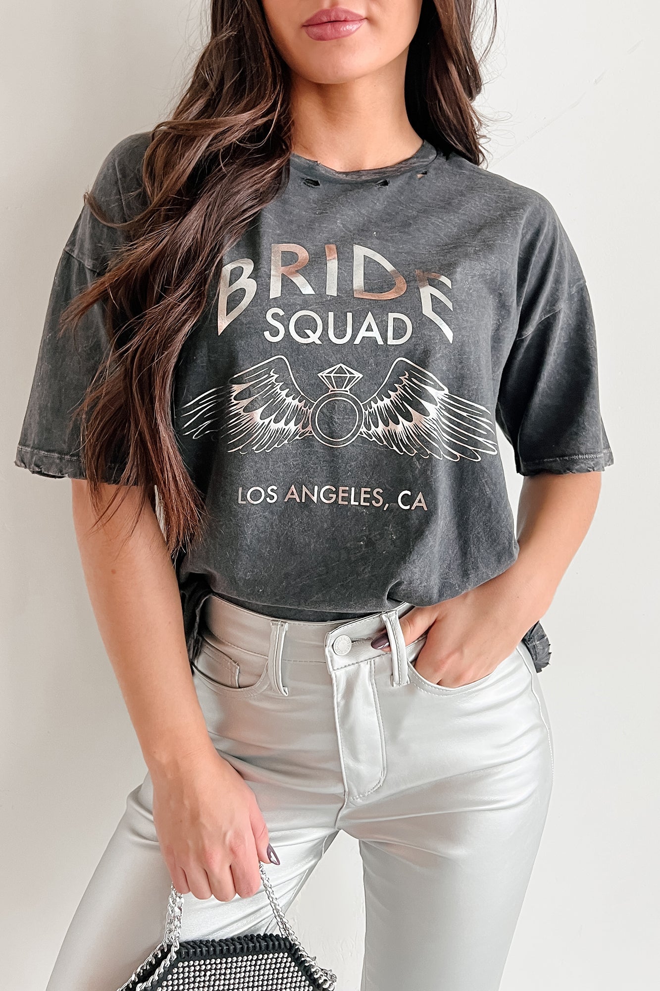"Bride Squad" Distressed Graphic Tee (Charcoal)