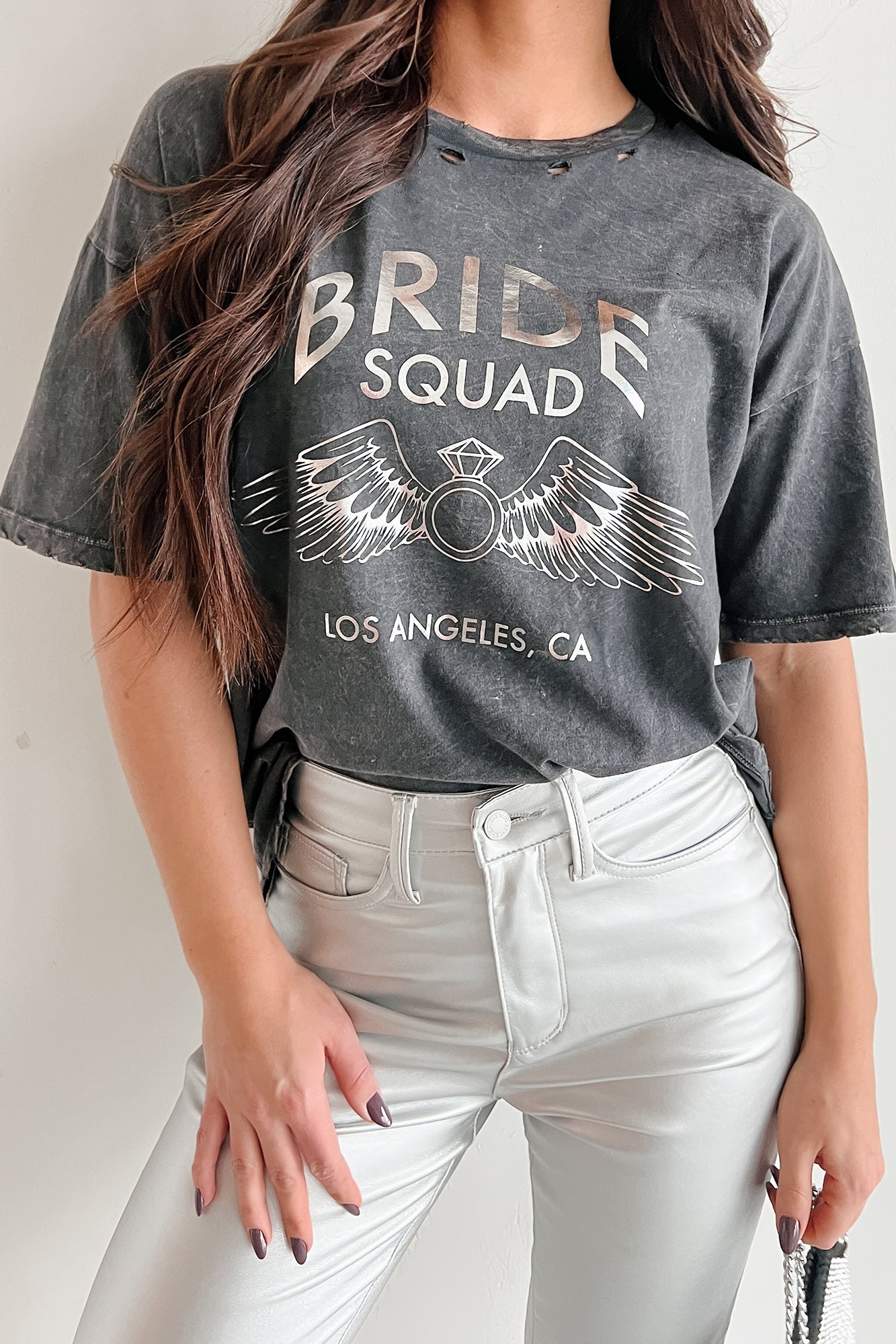 "Bride Squad" Distressed Graphic Tee (Charcoal)