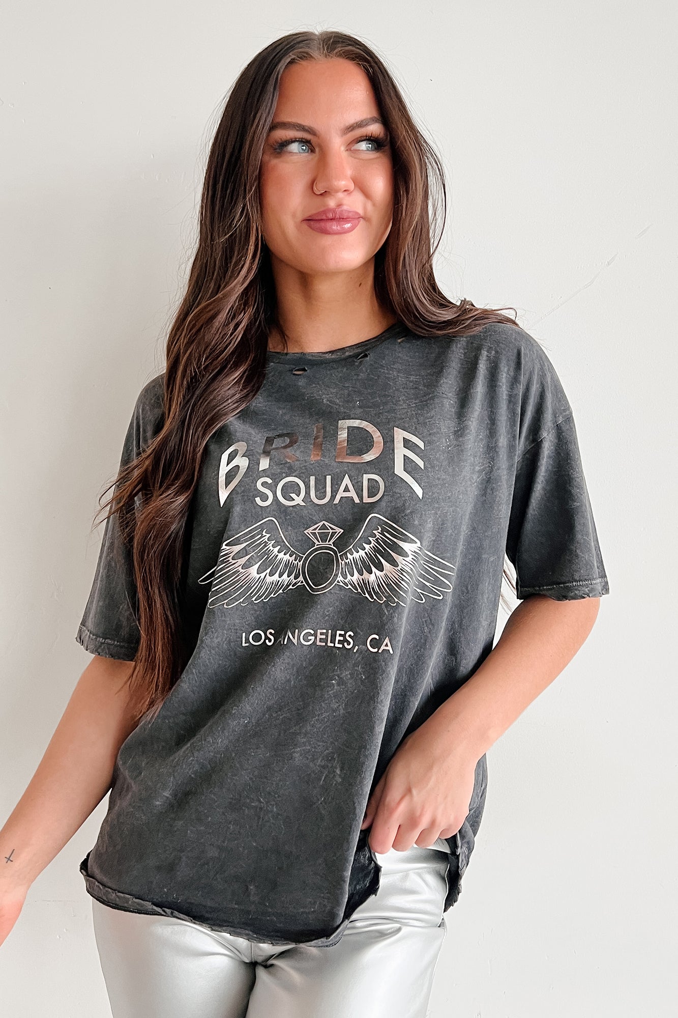 "Bride Squad" Distressed Graphic Tee (Charcoal)
