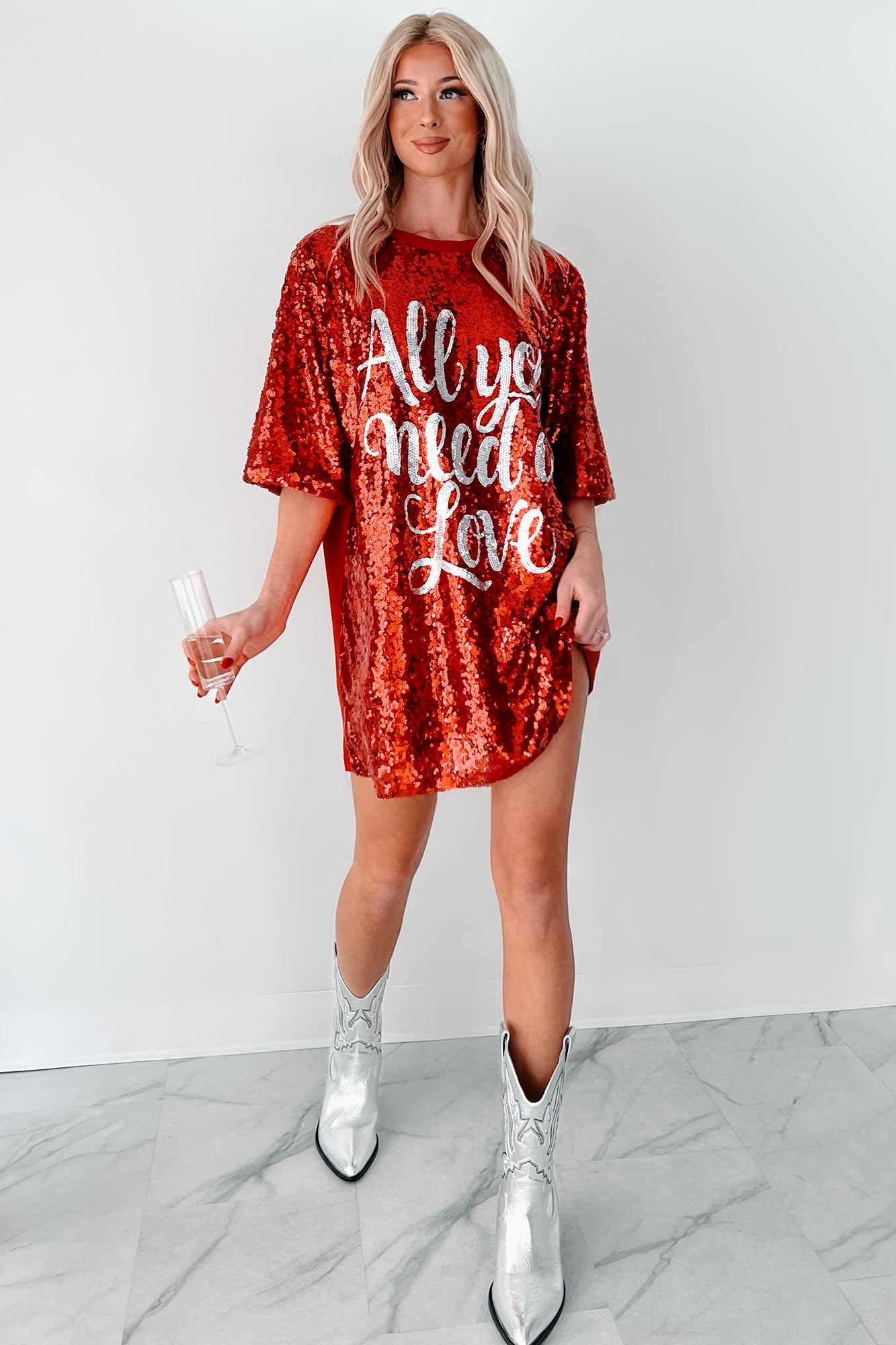 "All You Need Is Love" Sequin Mini Dress (Red)