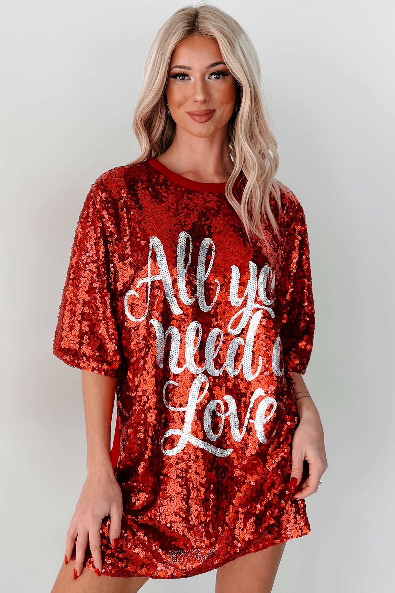 "All You Need Is Love" Sequin Mini Dress (Red)