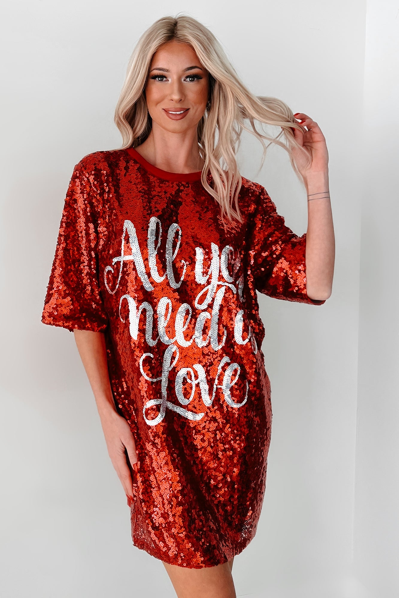 "All You Need Is Love" Sequin Mini Dress (Red)