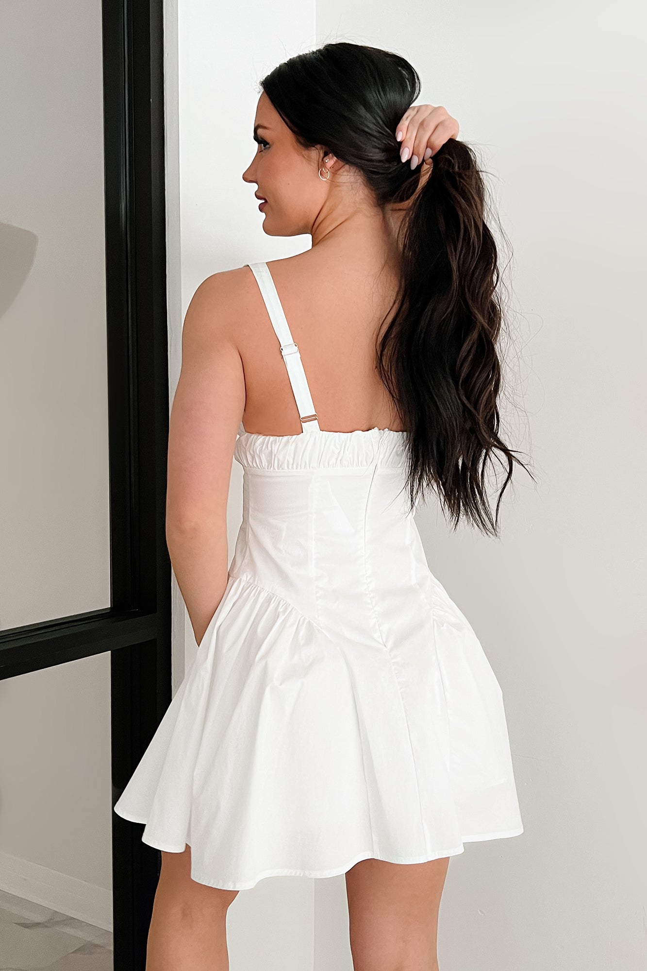 Glow From Within Fit & Flare V-Neck Mini Dress (White)