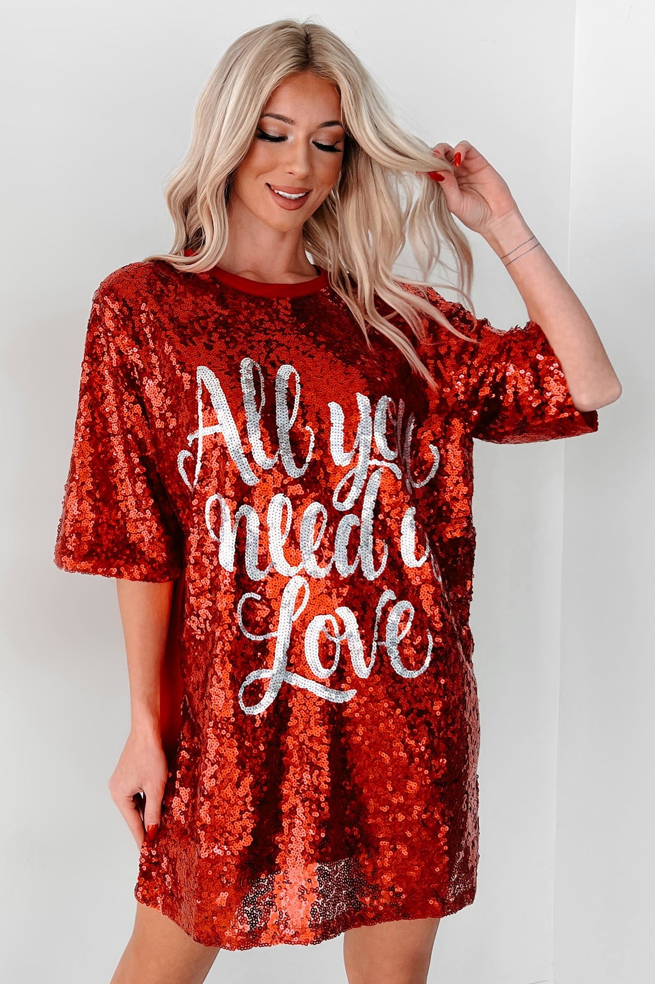 "All You Need Is Love" Sequin Mini Dress (Red)