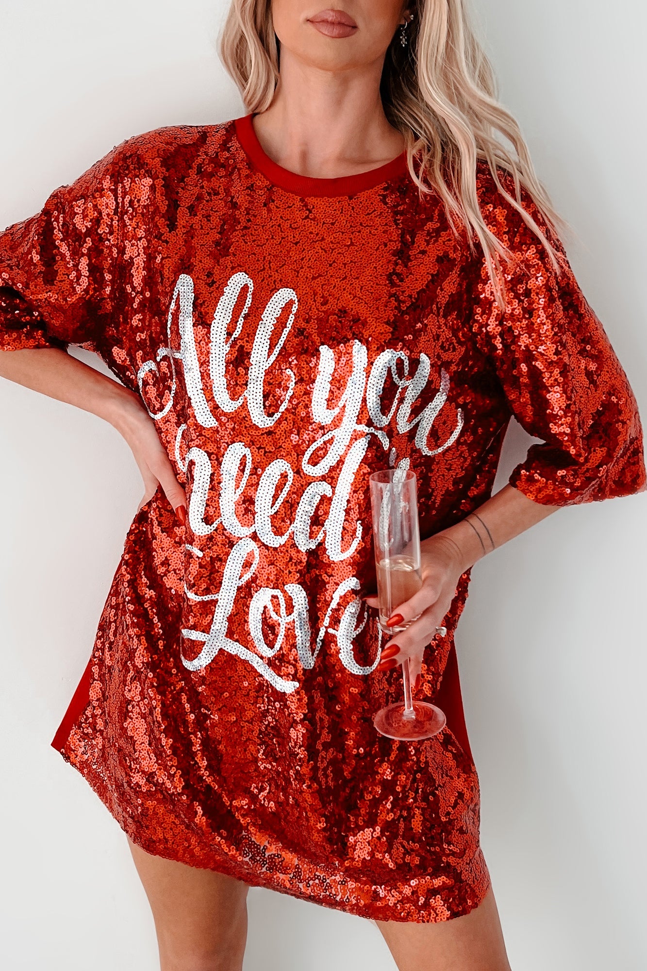 "All You Need Is Love" Sequin Mini Dress (Red)