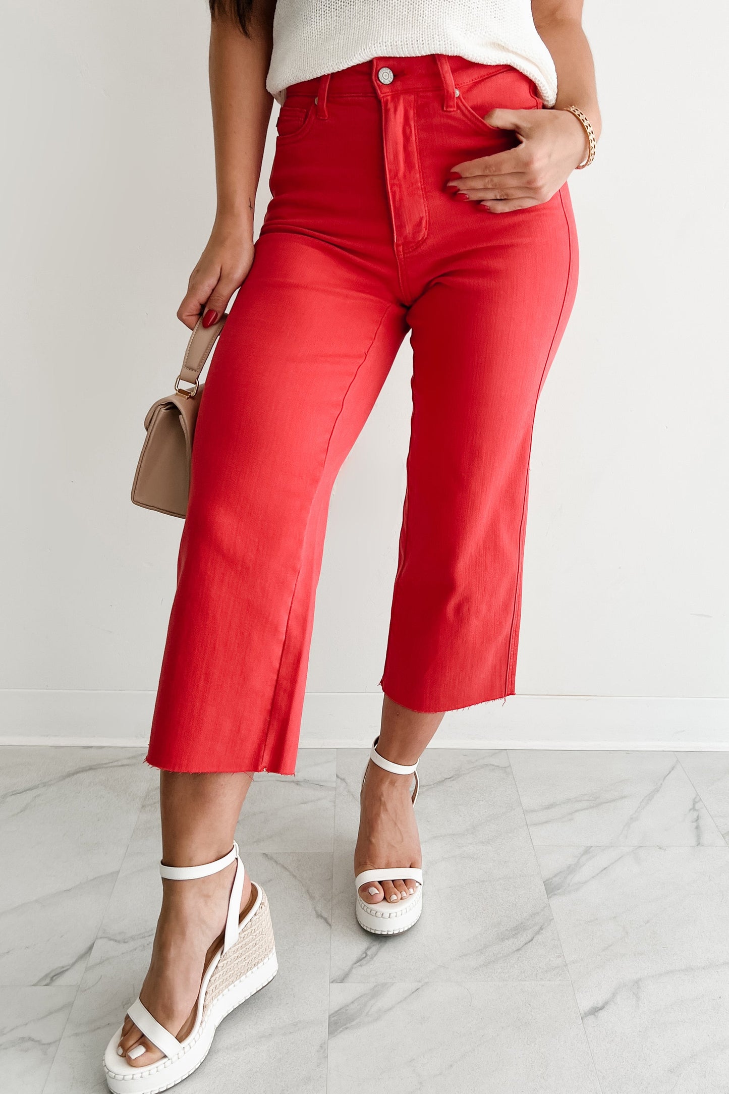 Eddie Tummy Control Wide Crop Judy Blue Jeans (Red)