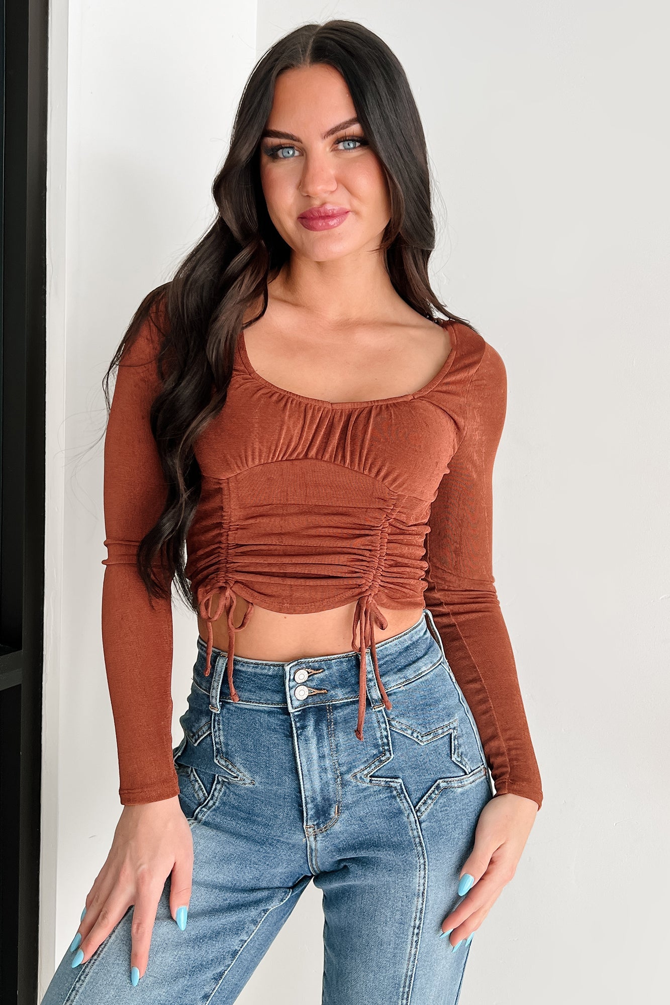 Mystic Evening Ruched Long Sleeve Top (Sequoia)