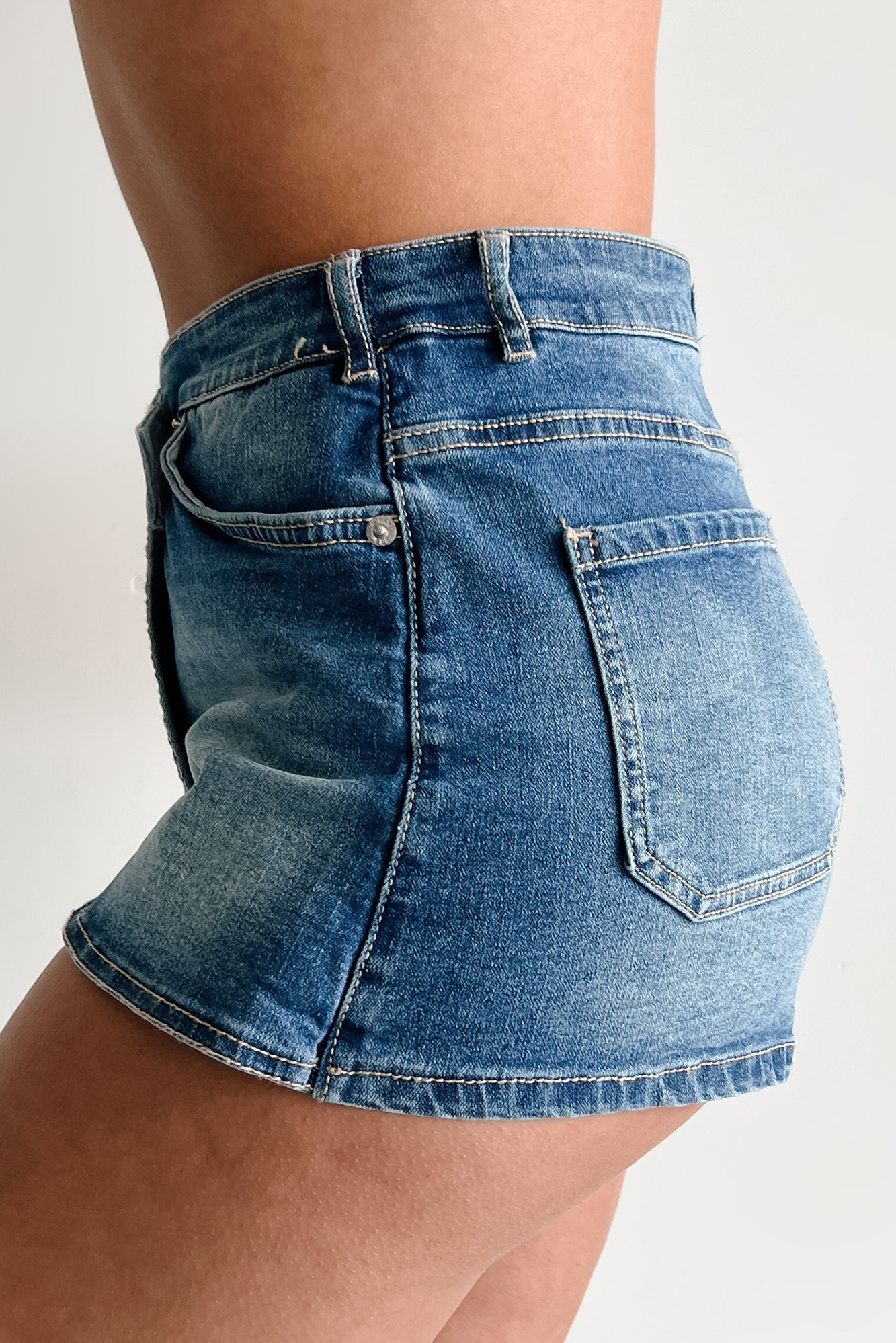 Got This In The Bag Wrap Denim Mini Skort (Medium)
