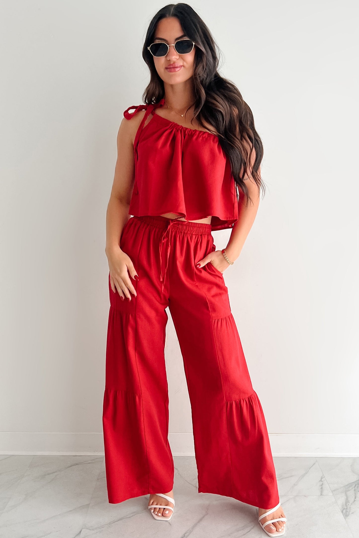 Real Karma Tiered Linen Pants (Red)