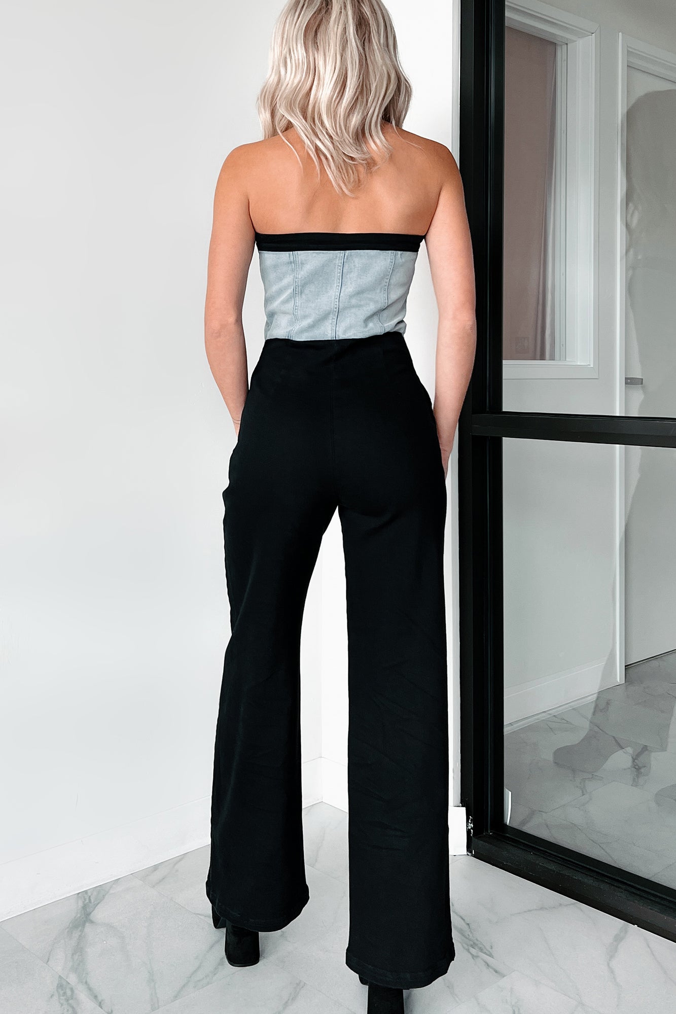 DOORBUSTER Blocking The Haters Denim Contrast Jumpsuit (Black/Denim)