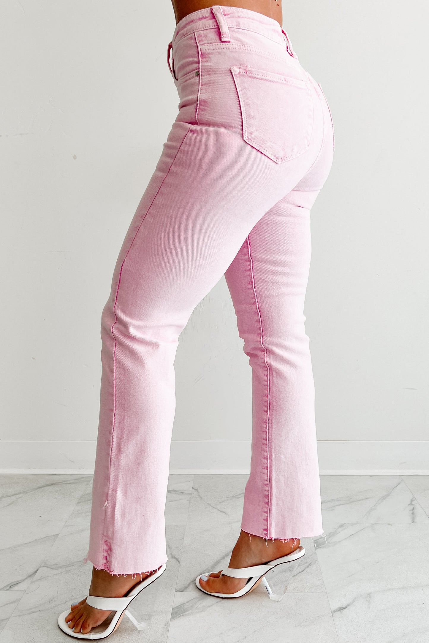 Nadine High Rise Straight Leg Risen Jeans (Acid Pink)