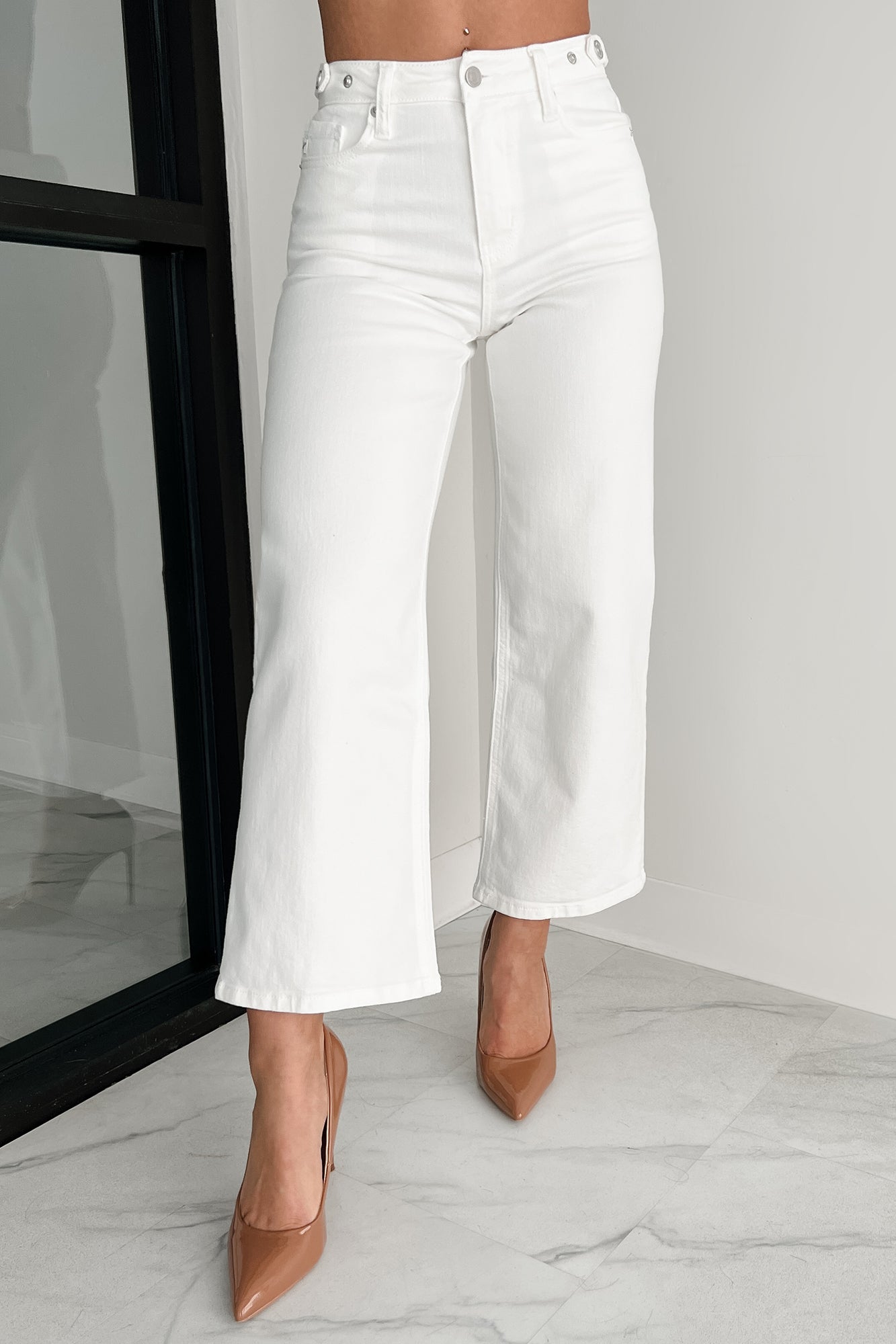 Caruso High Rise Wide Leg Kancan Crop Jeans (White)