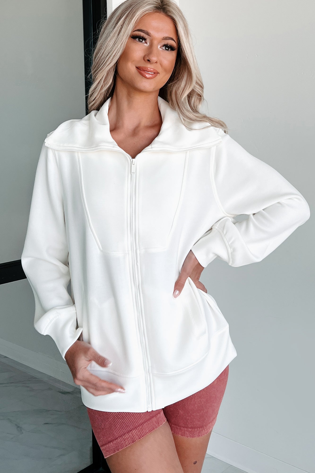 I'm Just Warming Up Zip-Up Active Jacket (Ivory)