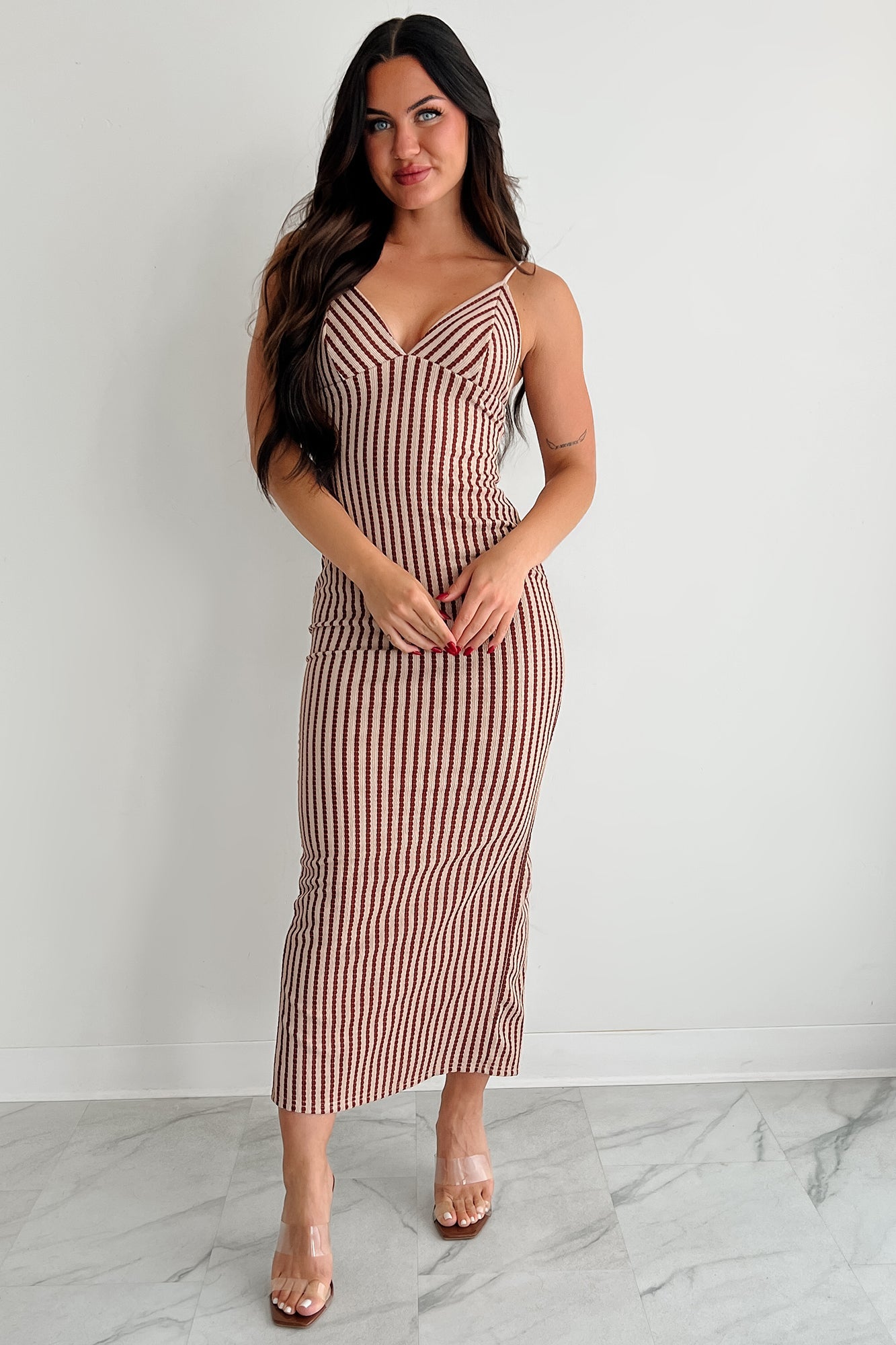 Halo On Hold Sleeveless Stripe Maxi Dress (Wine/Taupe)